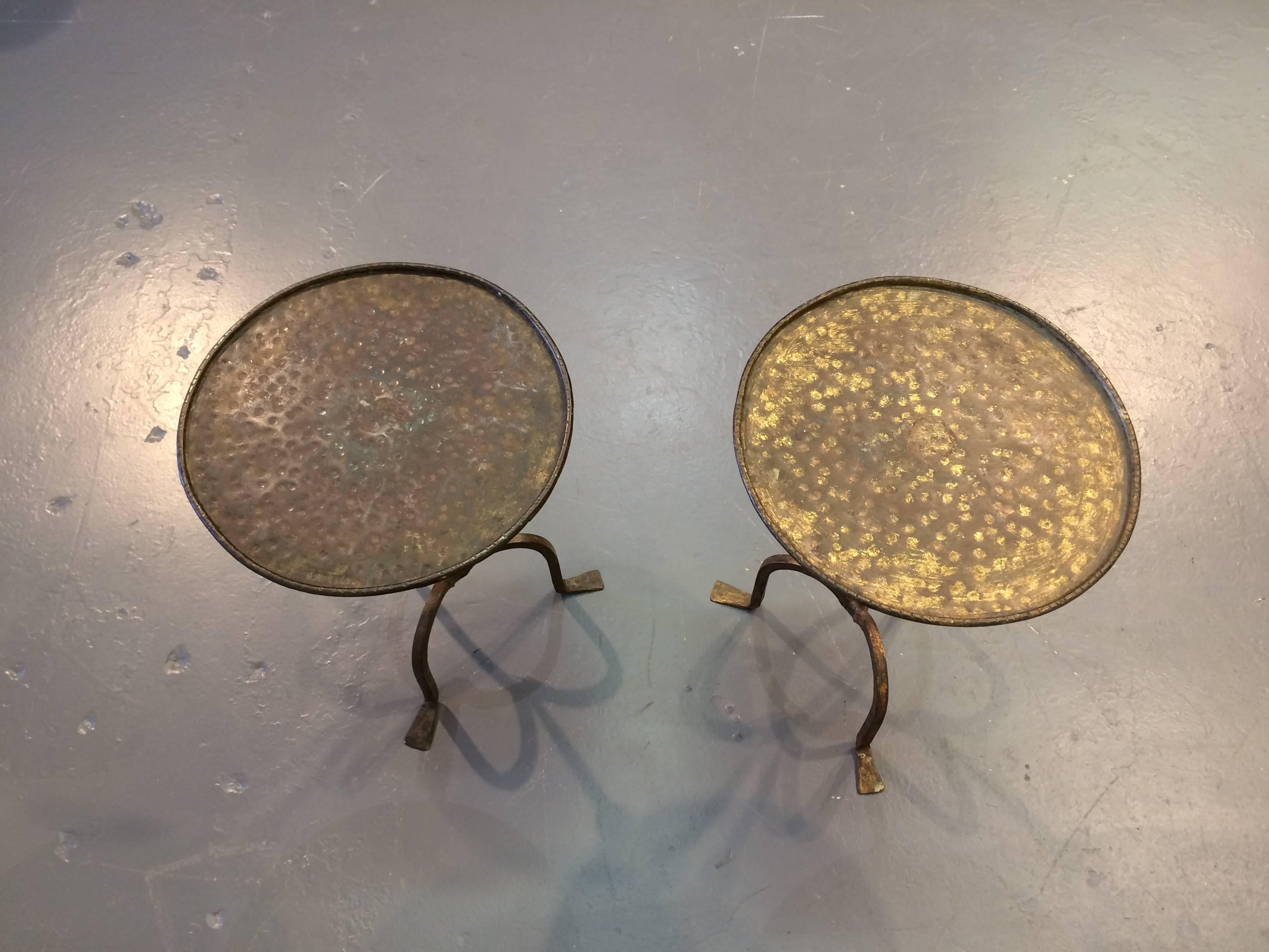 Mid-20th Century Great Pair of Iron Side Tables with Gilt Finish