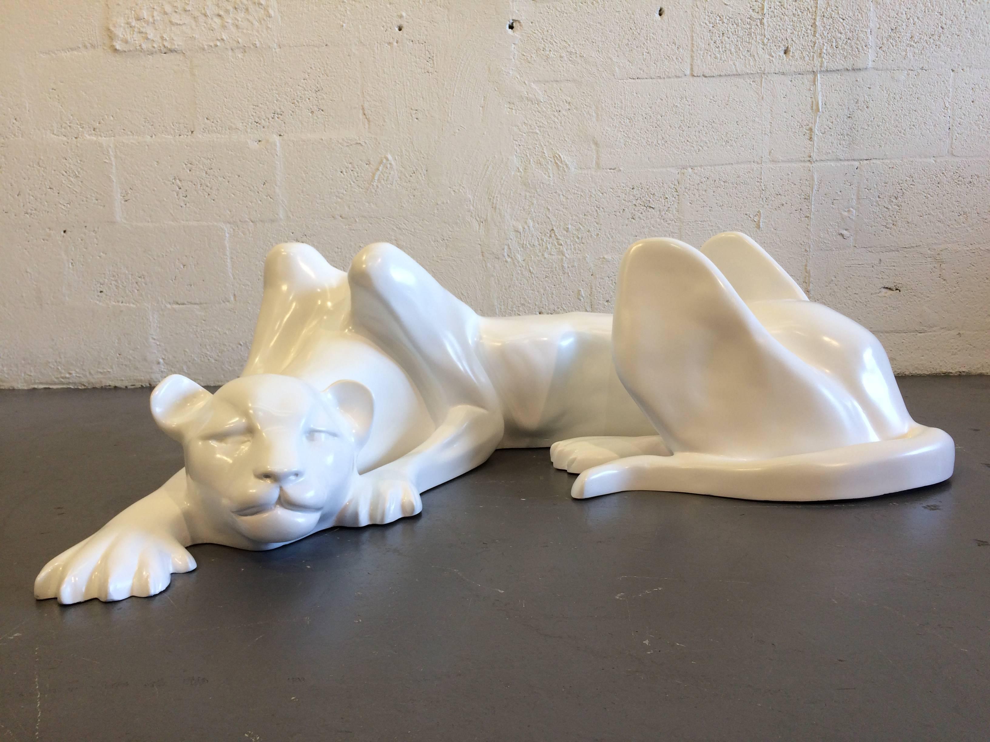 Fiberglass White Panther Coffee Table Base or Sculpture, 1970s