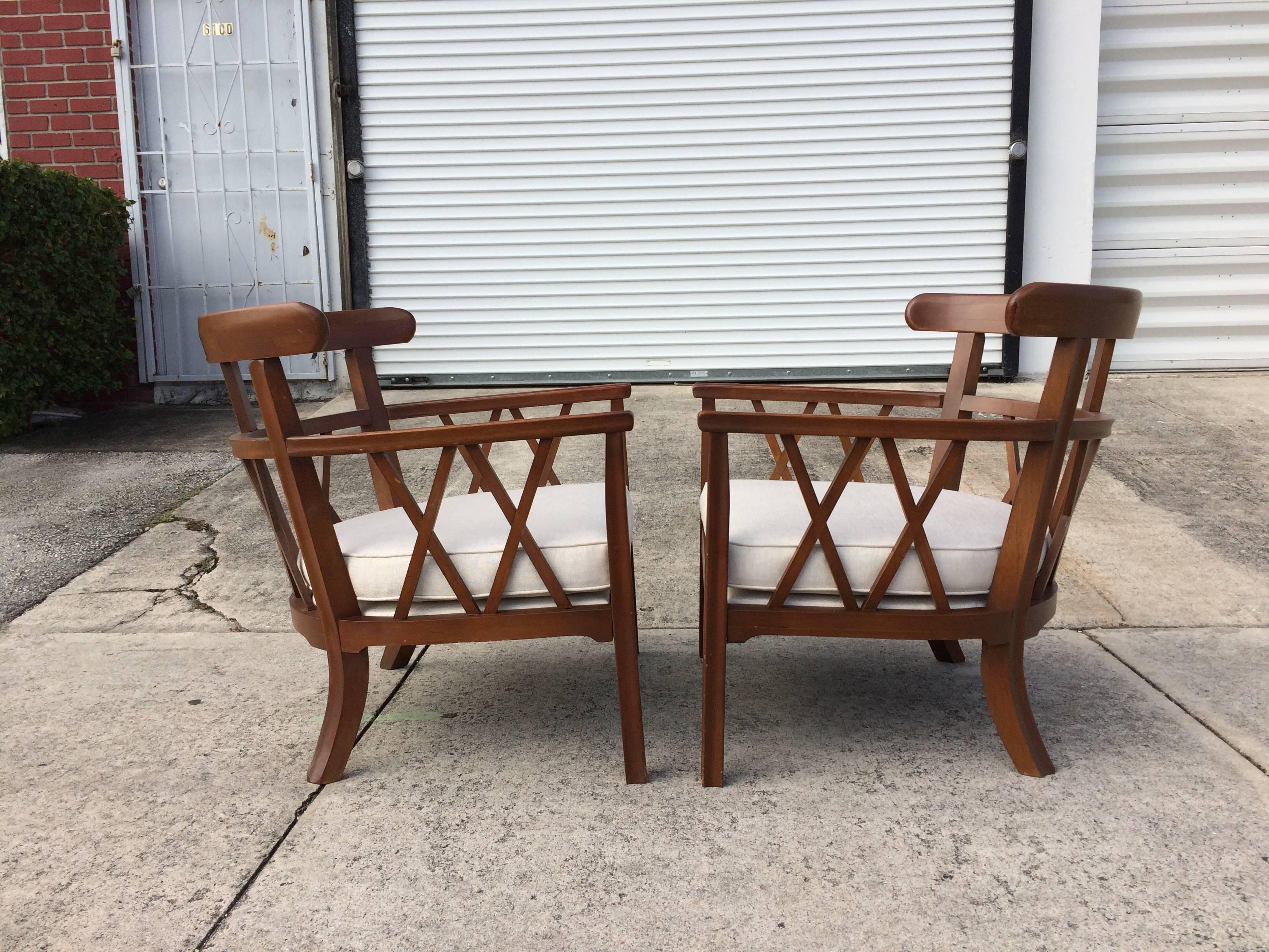 Fabric Pair of Mid-Century Modern Lounge Chairs