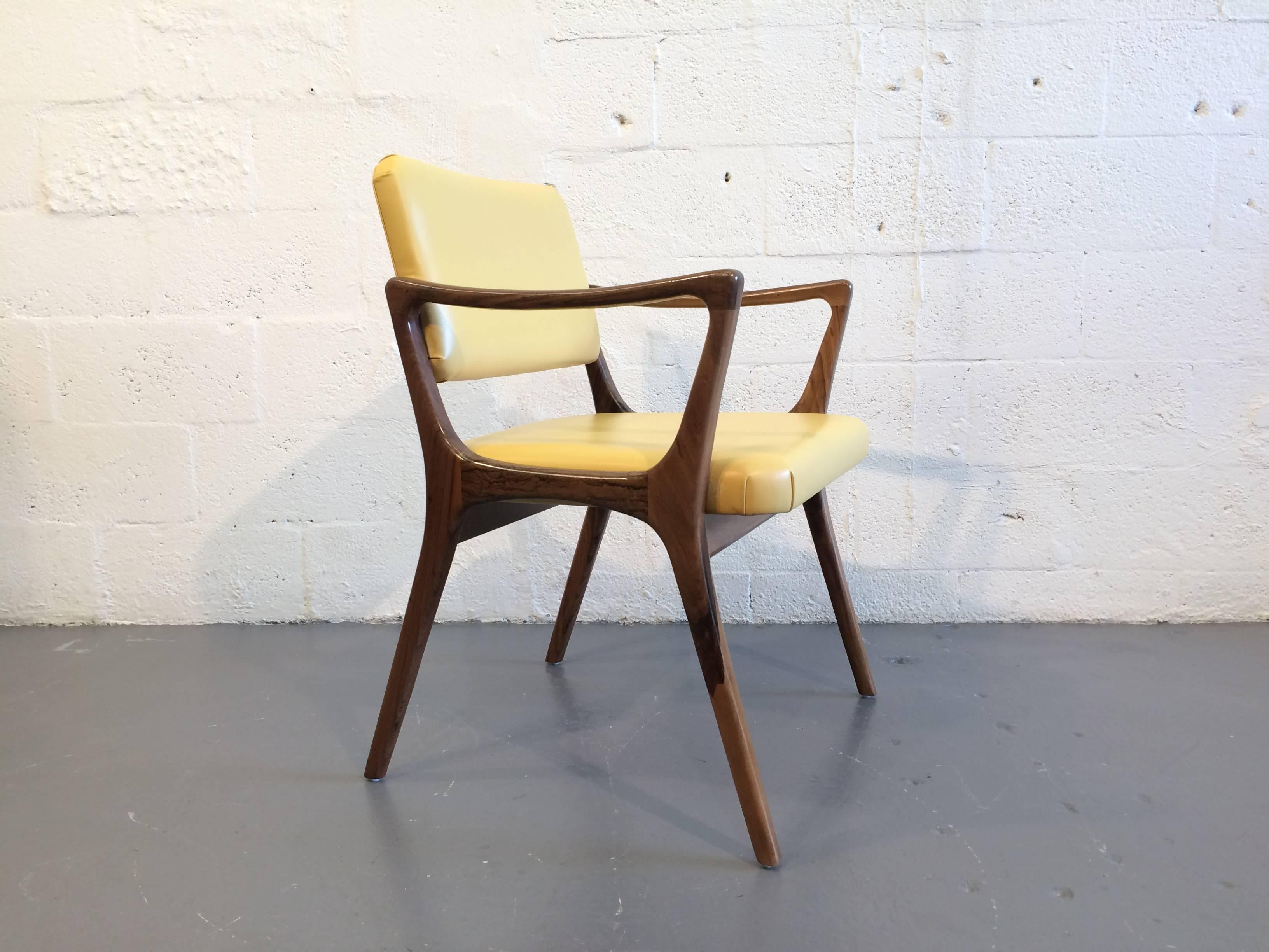 Mid-Century Modern Six Sculptural Dining Chairs, Gio Ponti Style