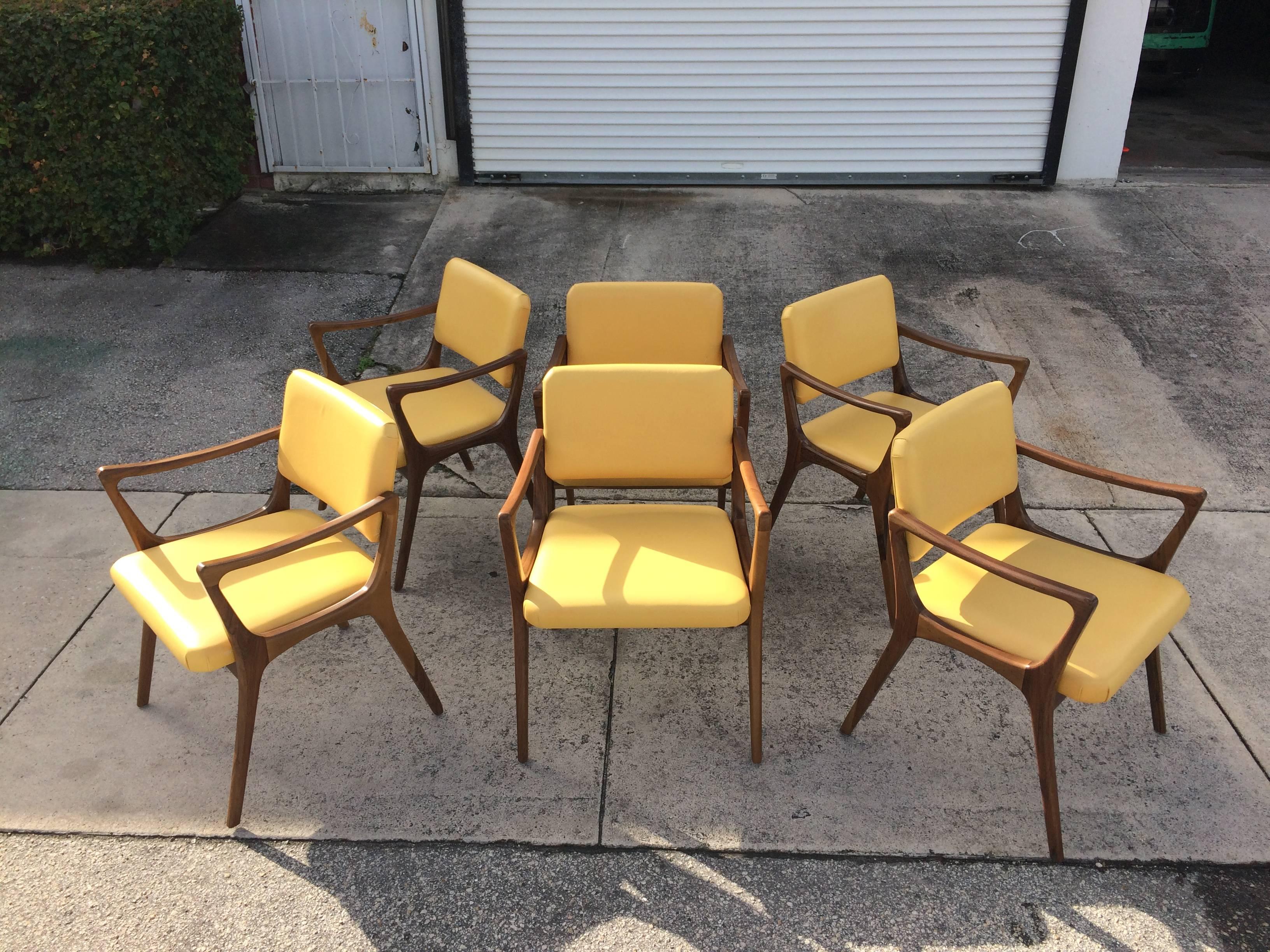 Faux Leather Six Sculptural Dining Chairs, Gio Ponti Style
