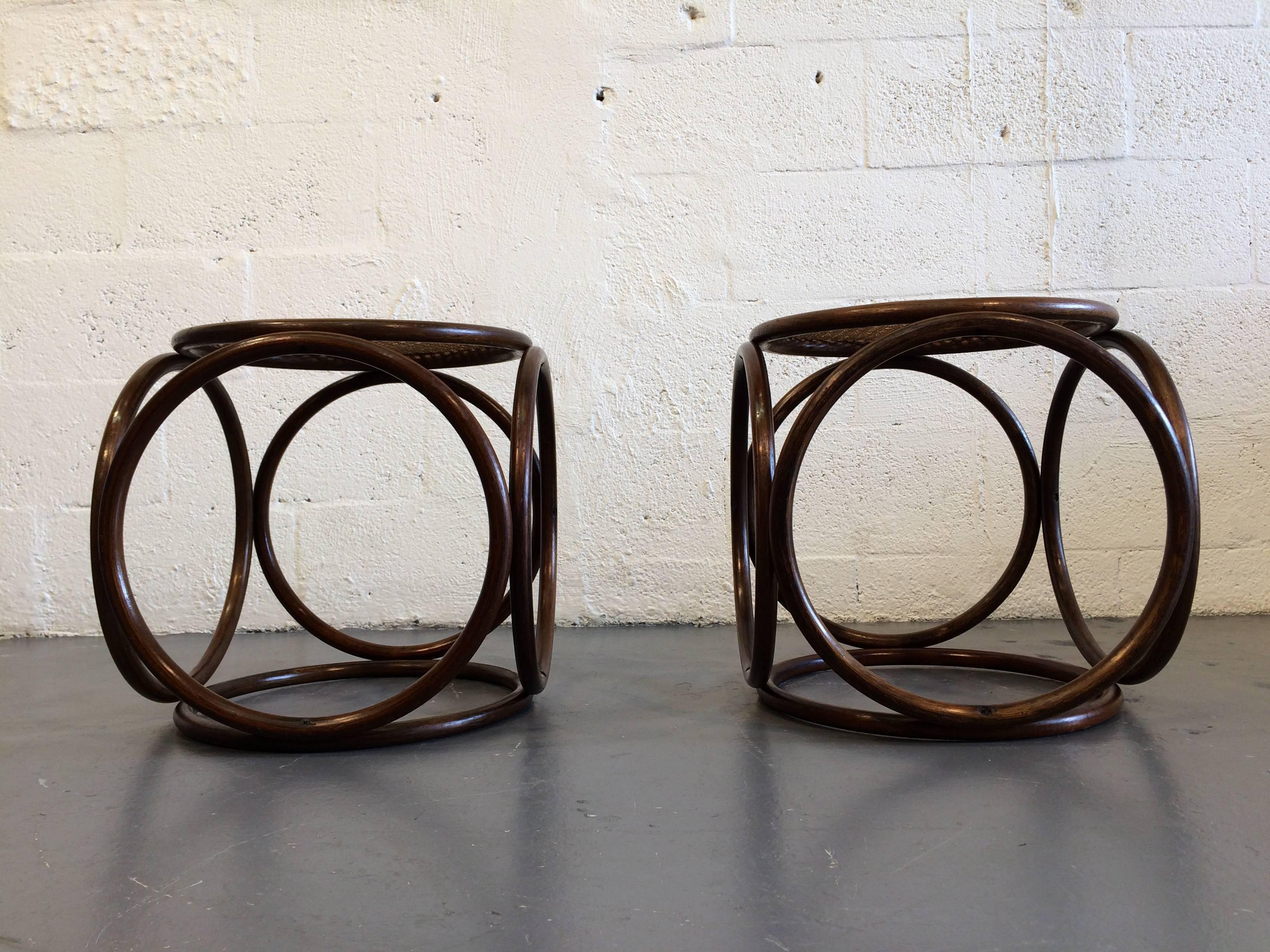 Modern Pair of Beautiful Michael Thonet Stools or Ottomans