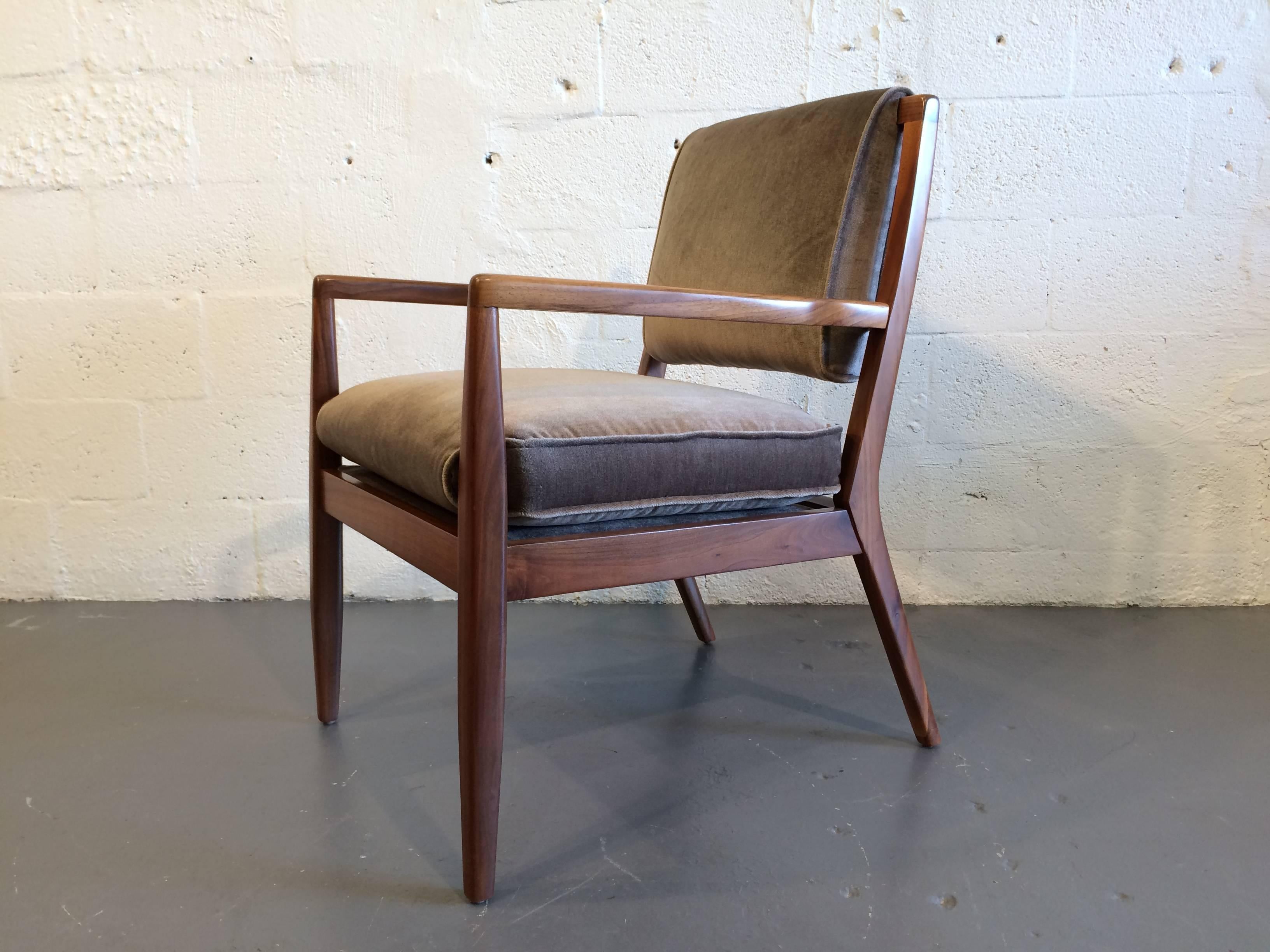 Fabric Pair of Mid-Century Modern Walnut Armchairs, USA, 1950s