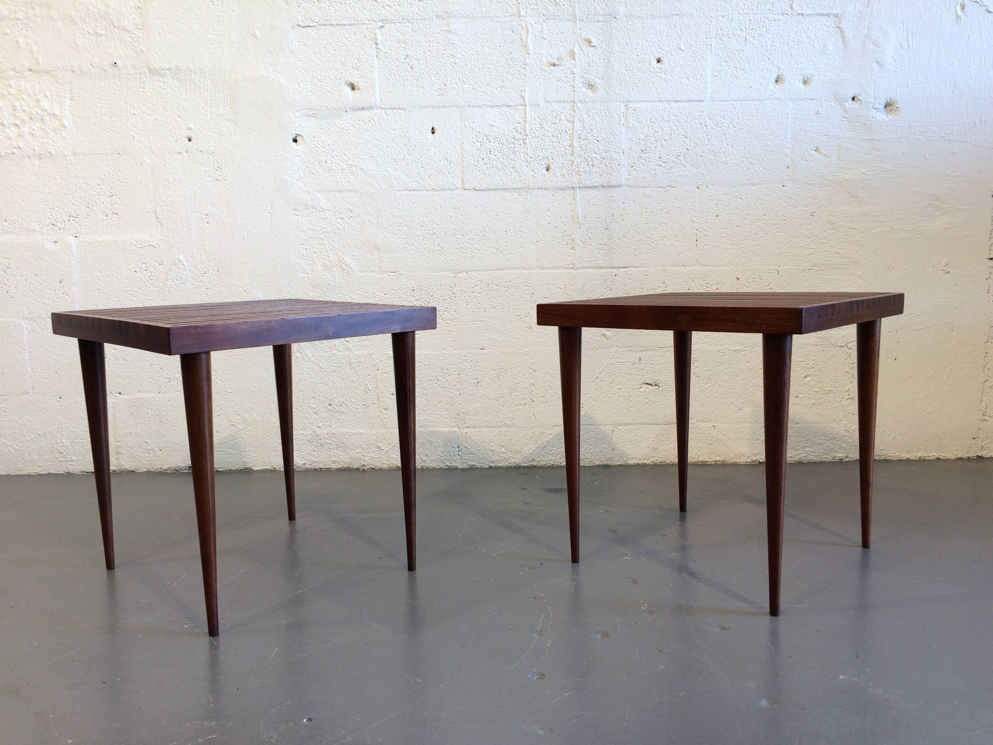 Beautiful Pair of Mel Smilow Slat Walnut Side Tables, USA, 1950 2