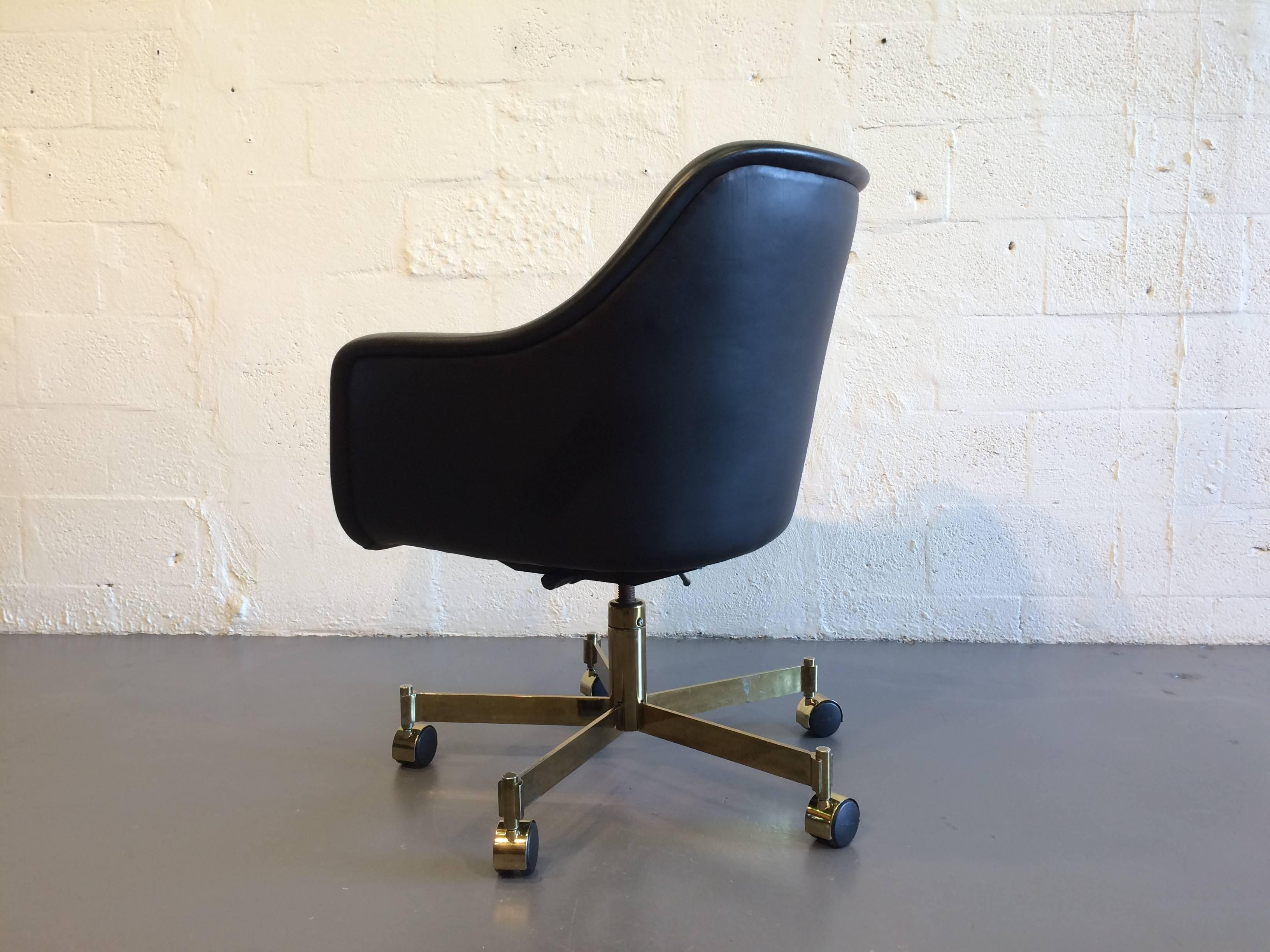 American Desk Chair by Ward Bennett, Black Leather and Brass Finish