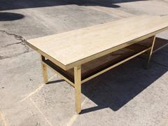 Mid-Century Modern Coffee Table or Bench, Brass Fame with a Travertine Top