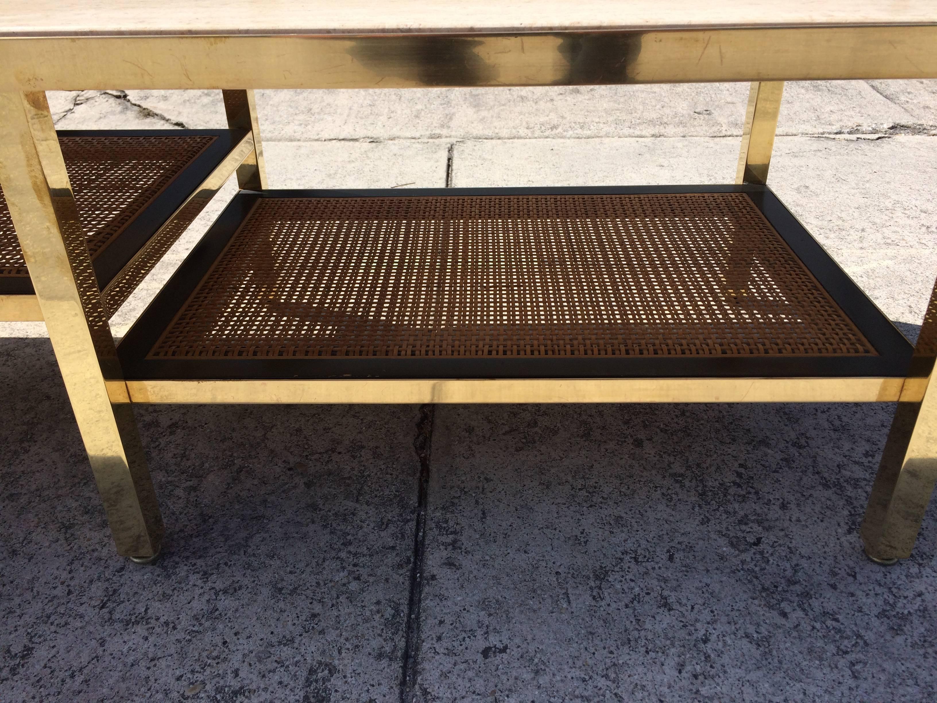 Mid-Century Modern Coffee Table or Bench, Brass Fame with a Travertine Top 3