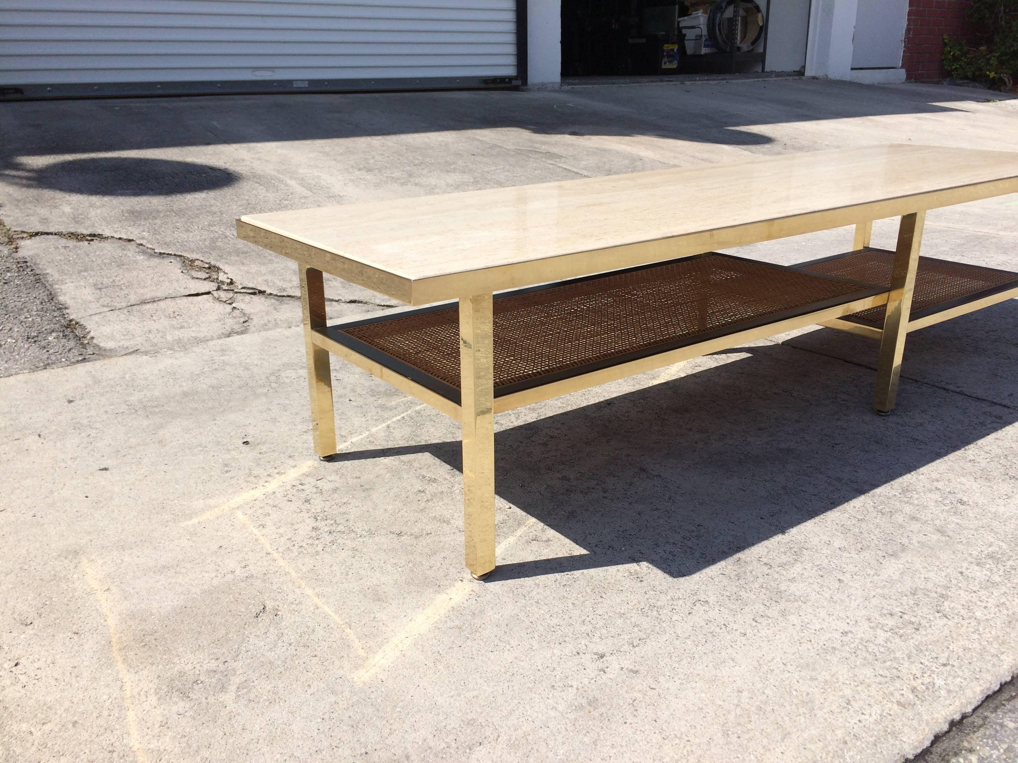 Mid-Century Modern Coffee Table or Bench, Brass Fame with a Travertine Top 4