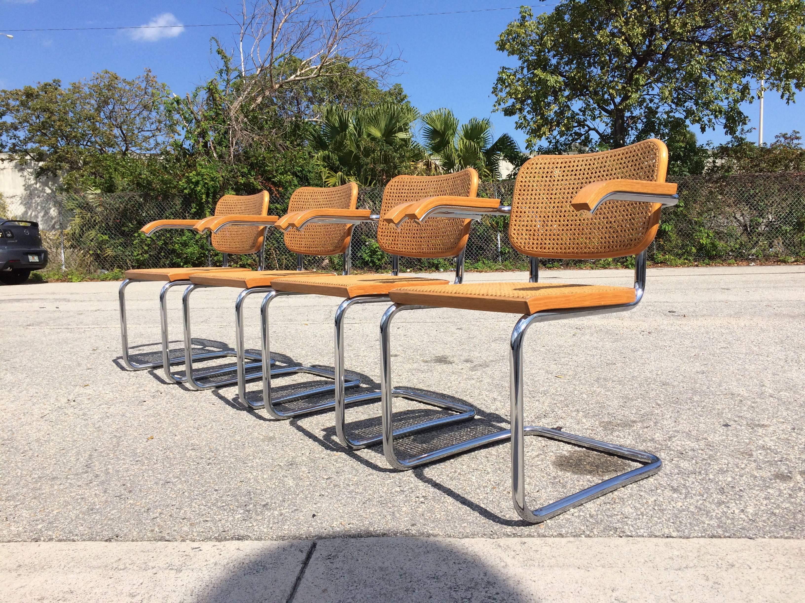 Mid-Century Modern Four Cesca Armchairs Designed by Marcel Breuer for Knoll