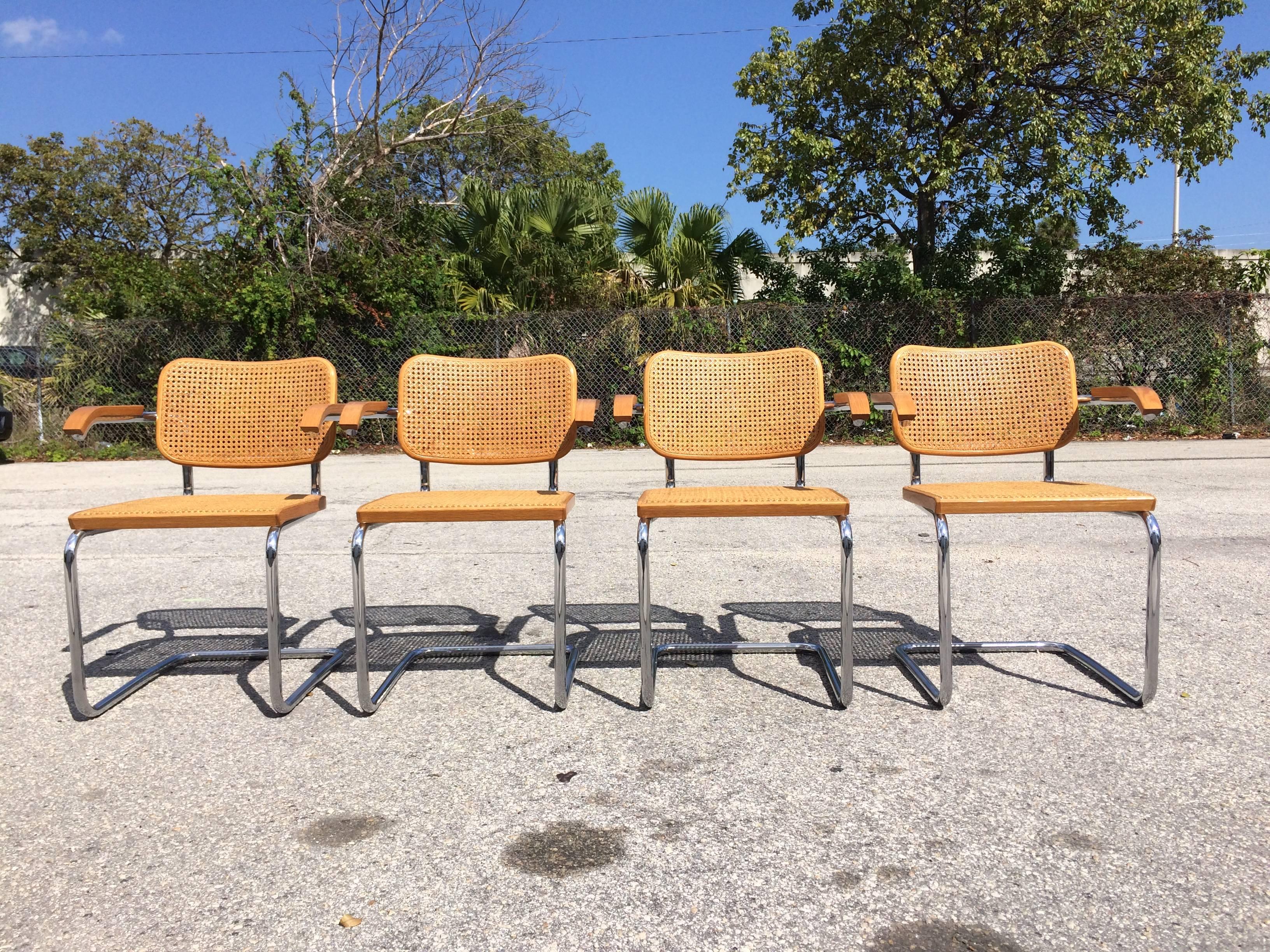 Cane Four Cesca Armchairs Designed by Marcel Breuer for Knoll