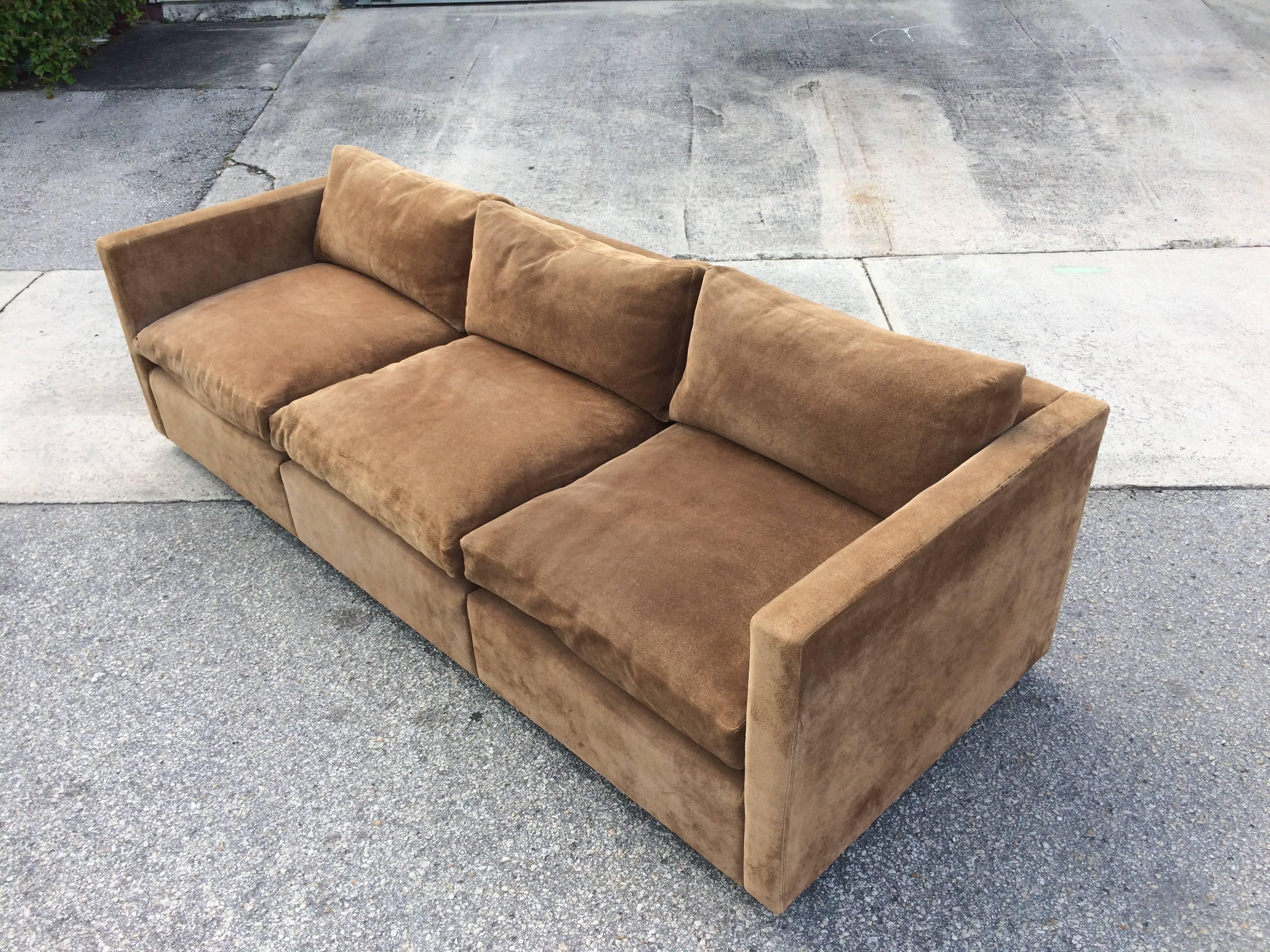 Mid-Century Modern Suede Leather Sofa by Charles Pfister for Knoll