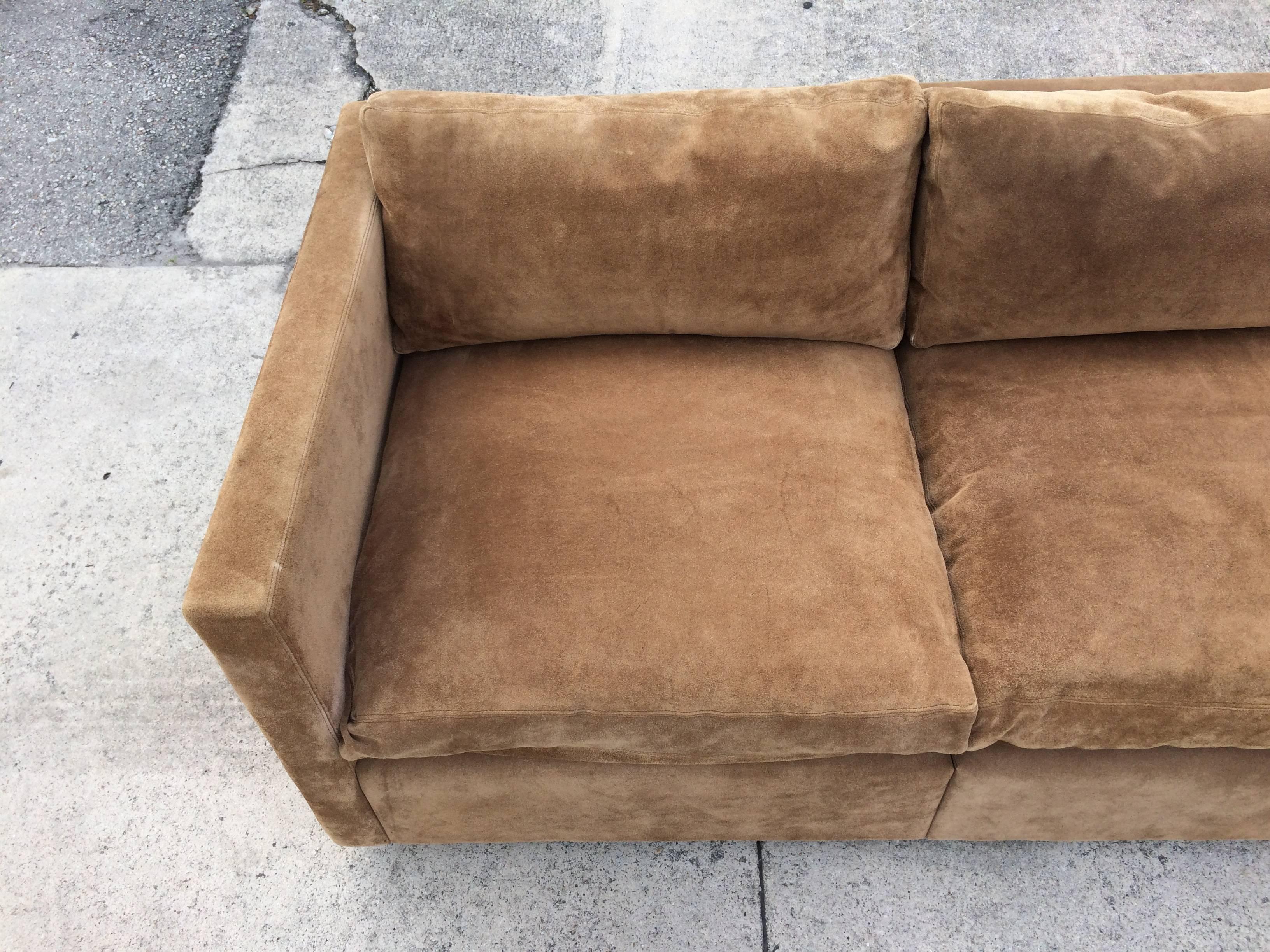 Suede Leather Sofa by Charles Pfister for Knoll In Good Condition In Miami, FL