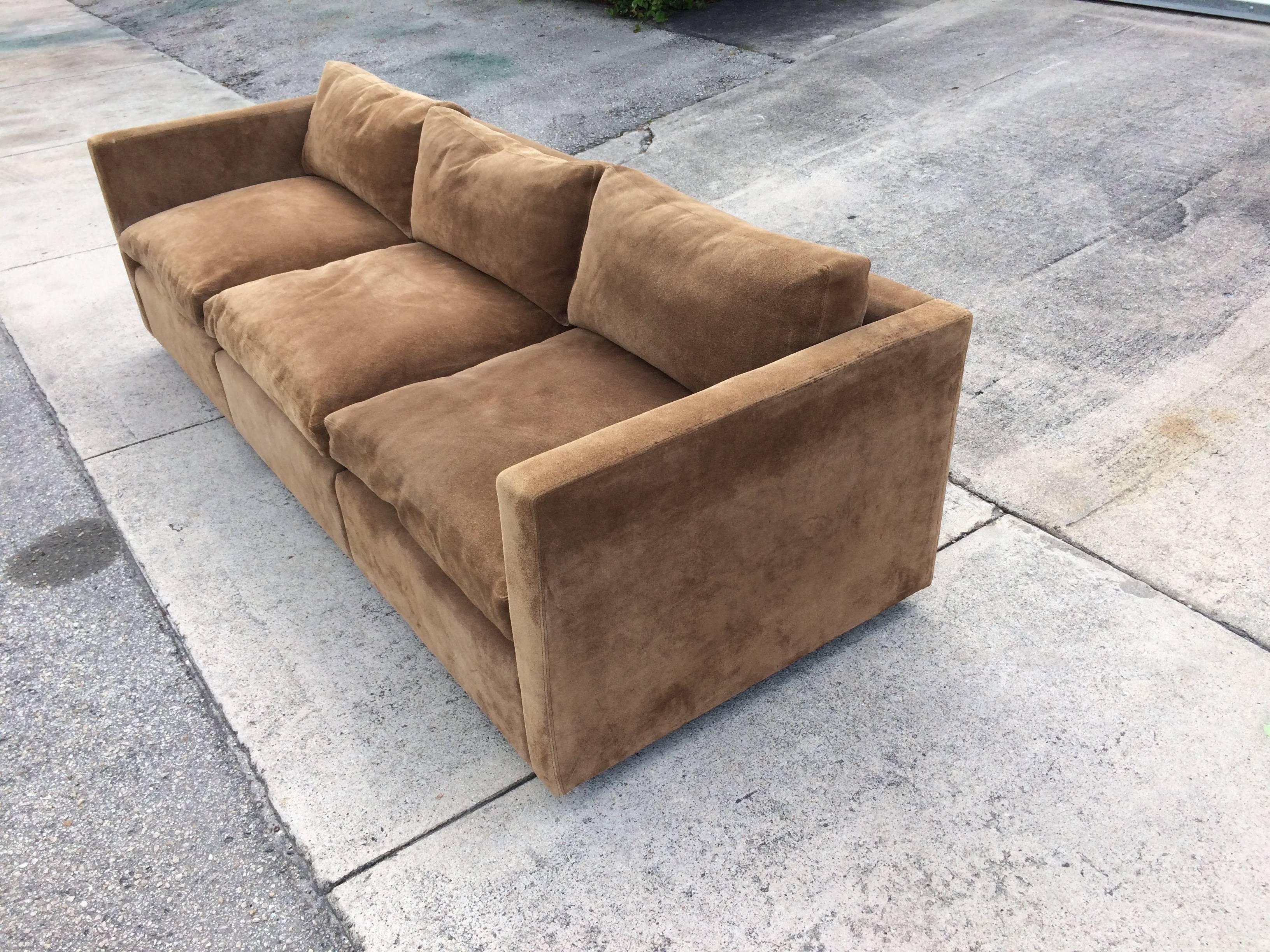 Suede Leather Sofa by Charles Pfister for Knoll 1