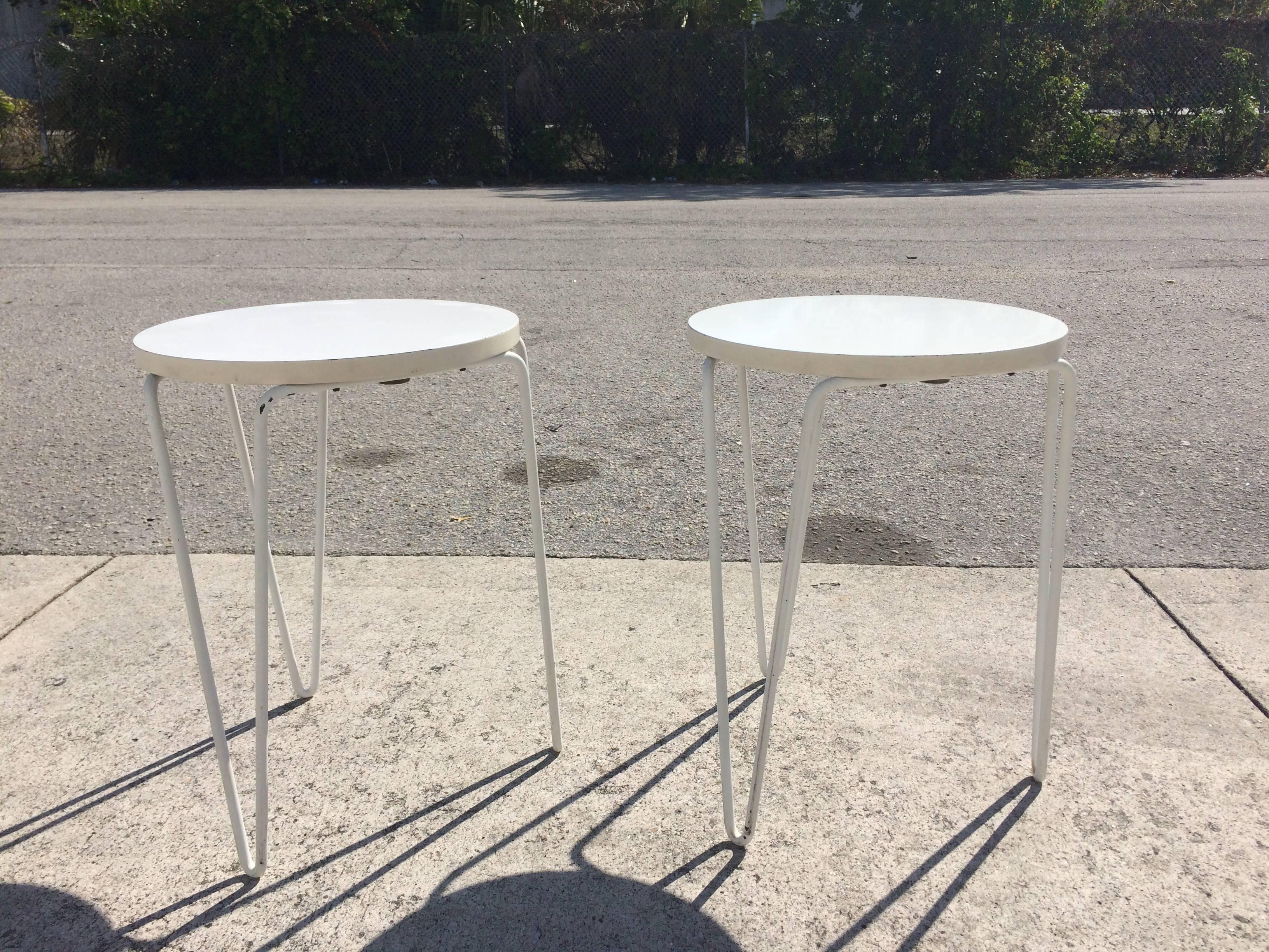 Iron Pair of Early Florence Knoll #75 Stools Side Tables