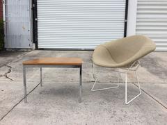 Florence Knoll Side Table, Oak Top on Chrome Legs, USA, 1970s