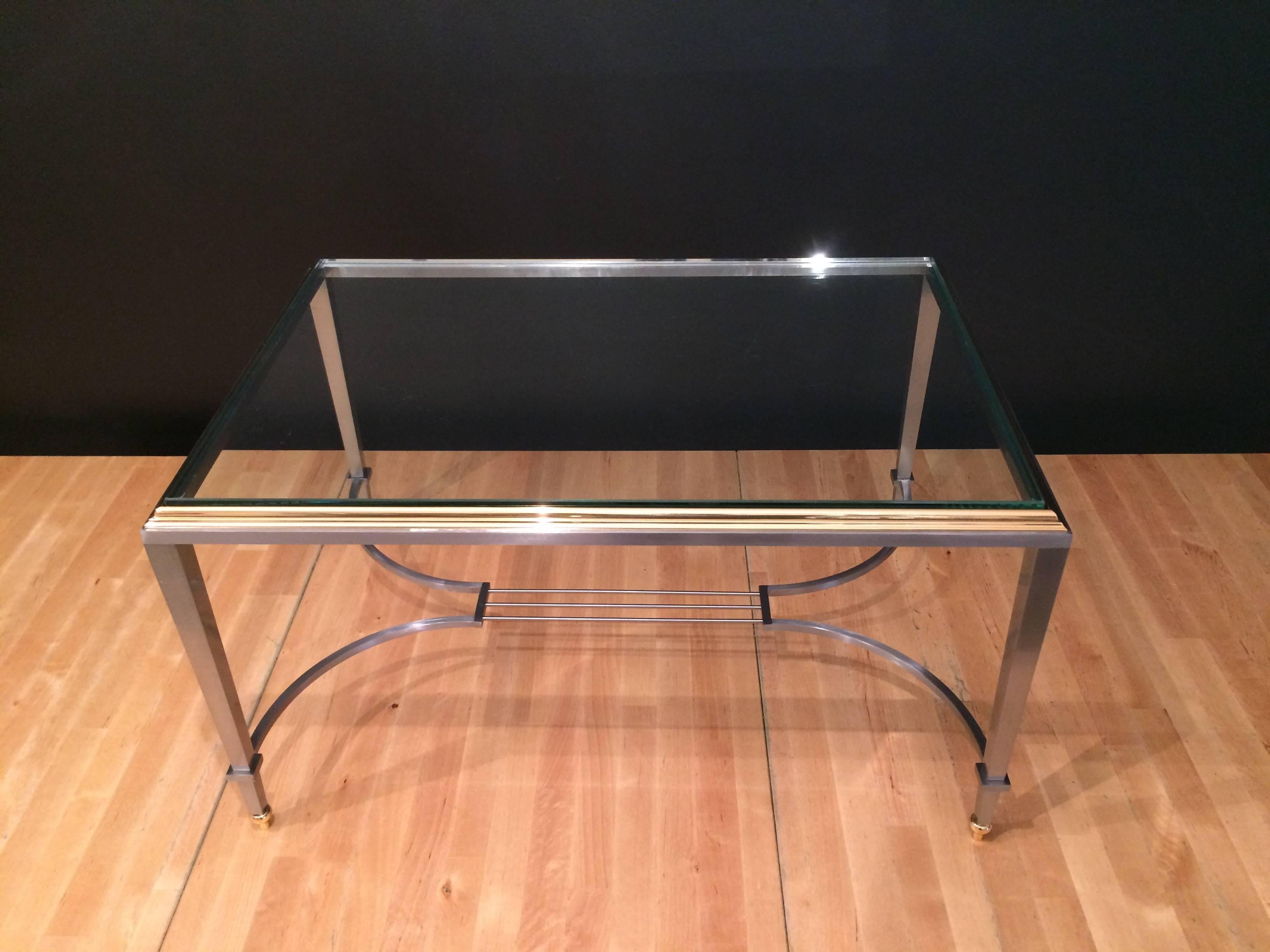 Italian Brass and Steel Coffee Table, 1950s In Good Condition For Sale In Miami, FL