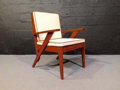 Pareja de Grandes Sillones Estilo Pierre Jeanneret, Años 50, Marrón, Madera