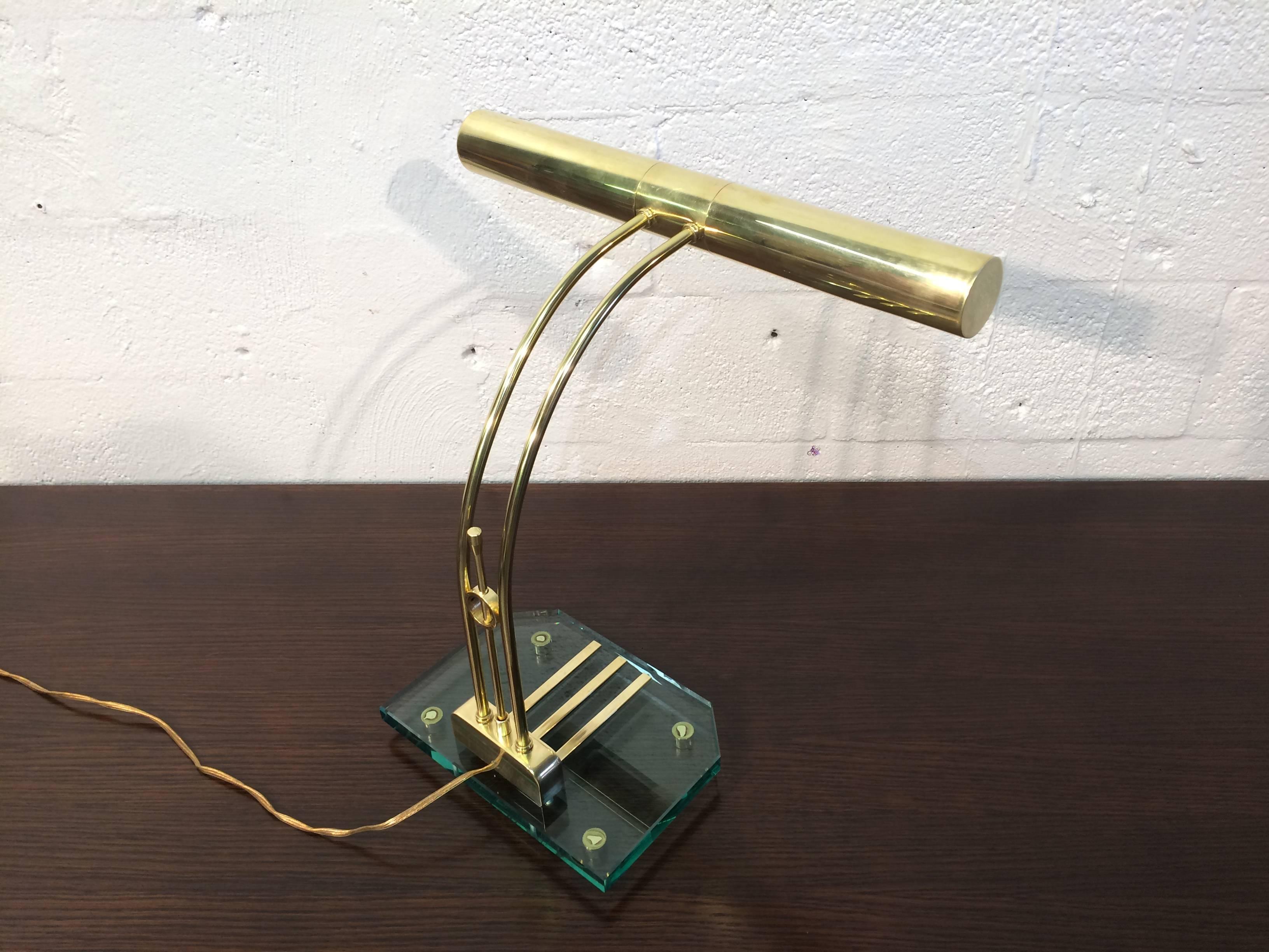 Modern Designer Table Lamp, Brass and Glass For Sale