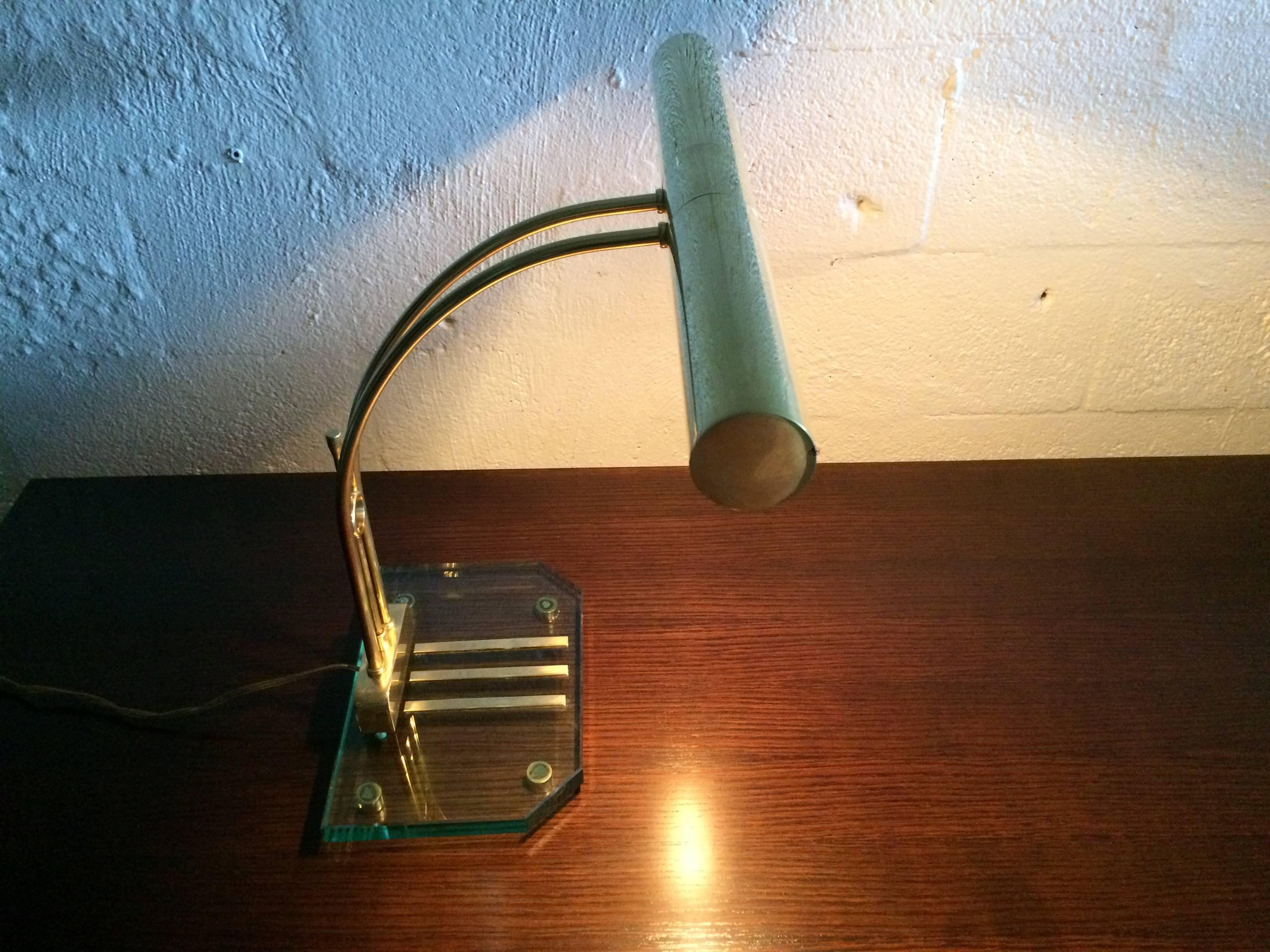 Designer Table Lamp, Brass and Glass For Sale 1