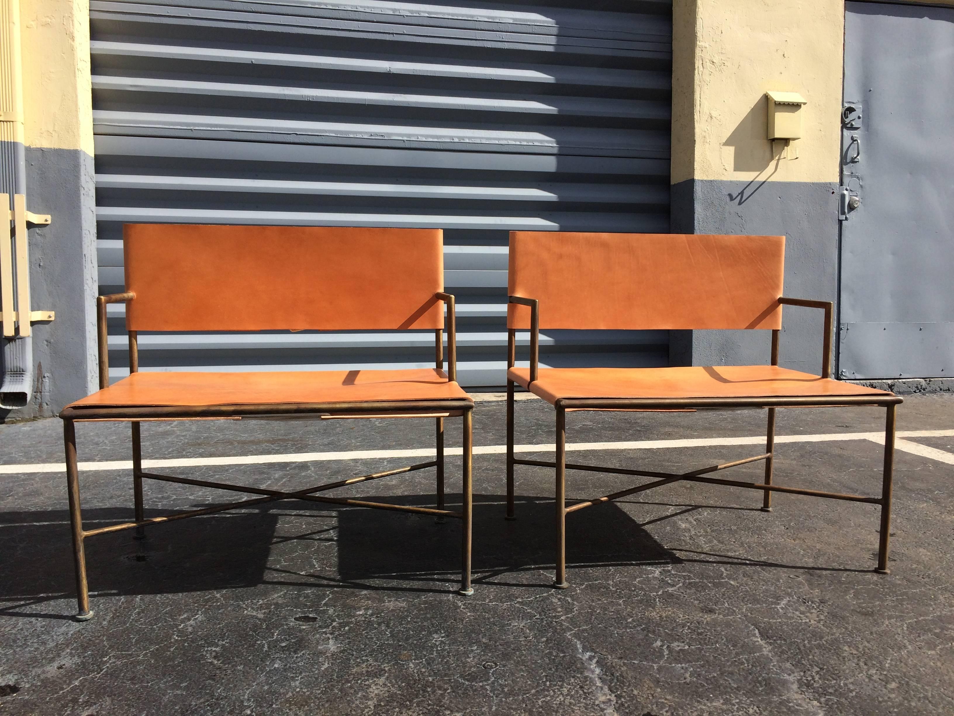 Bronze and Leather Lounge Chairs In Good Condition For Sale In Miami, FL