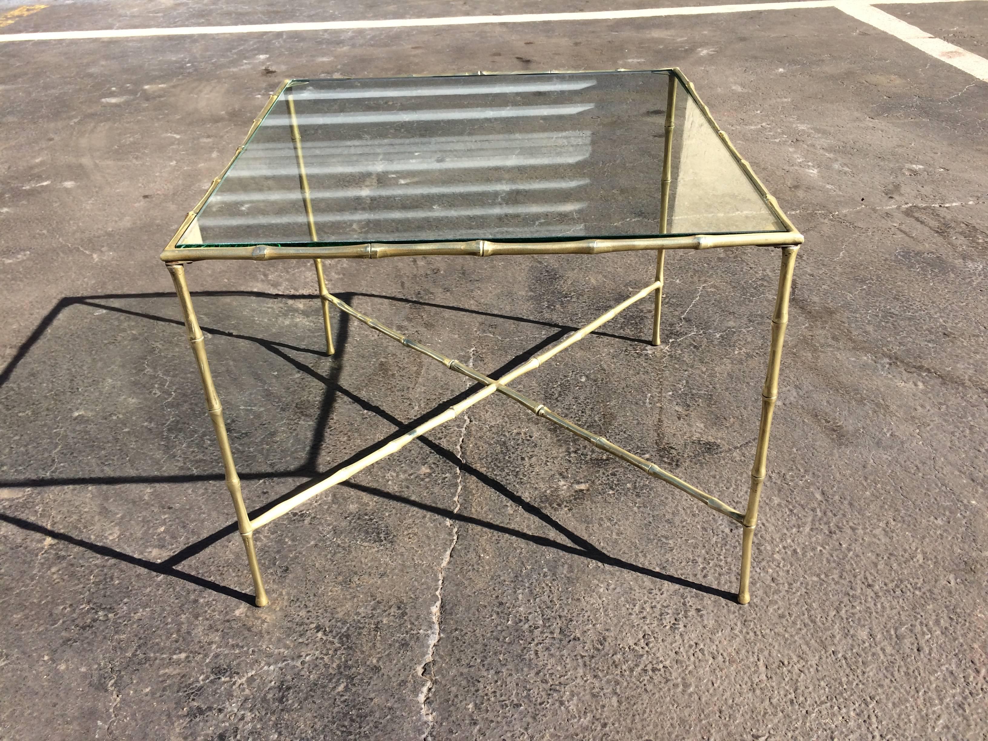 Modern Faux Bamboo Brass Side Table For Sale