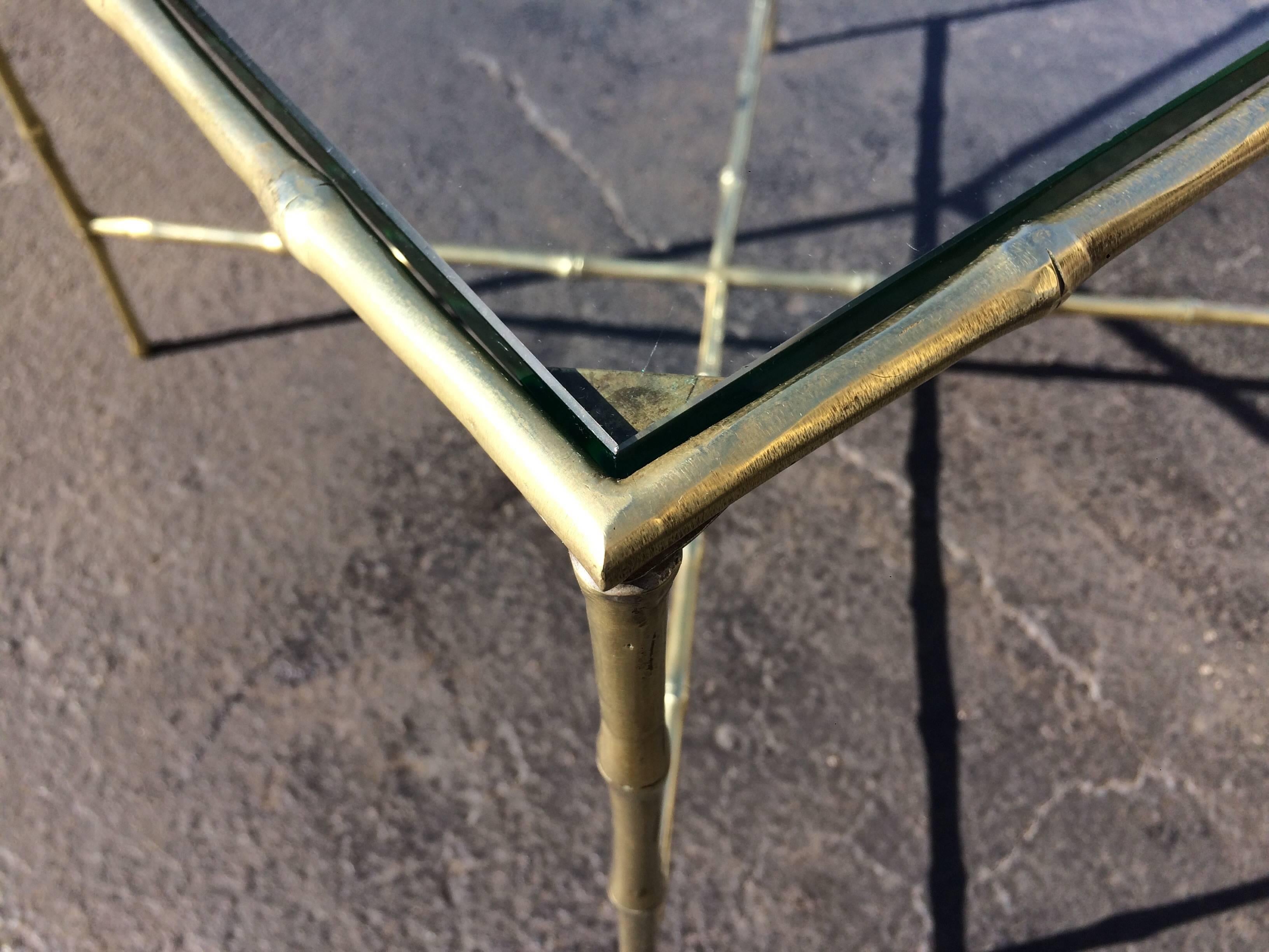 Mid-20th Century Faux Bamboo Brass Side Table For Sale