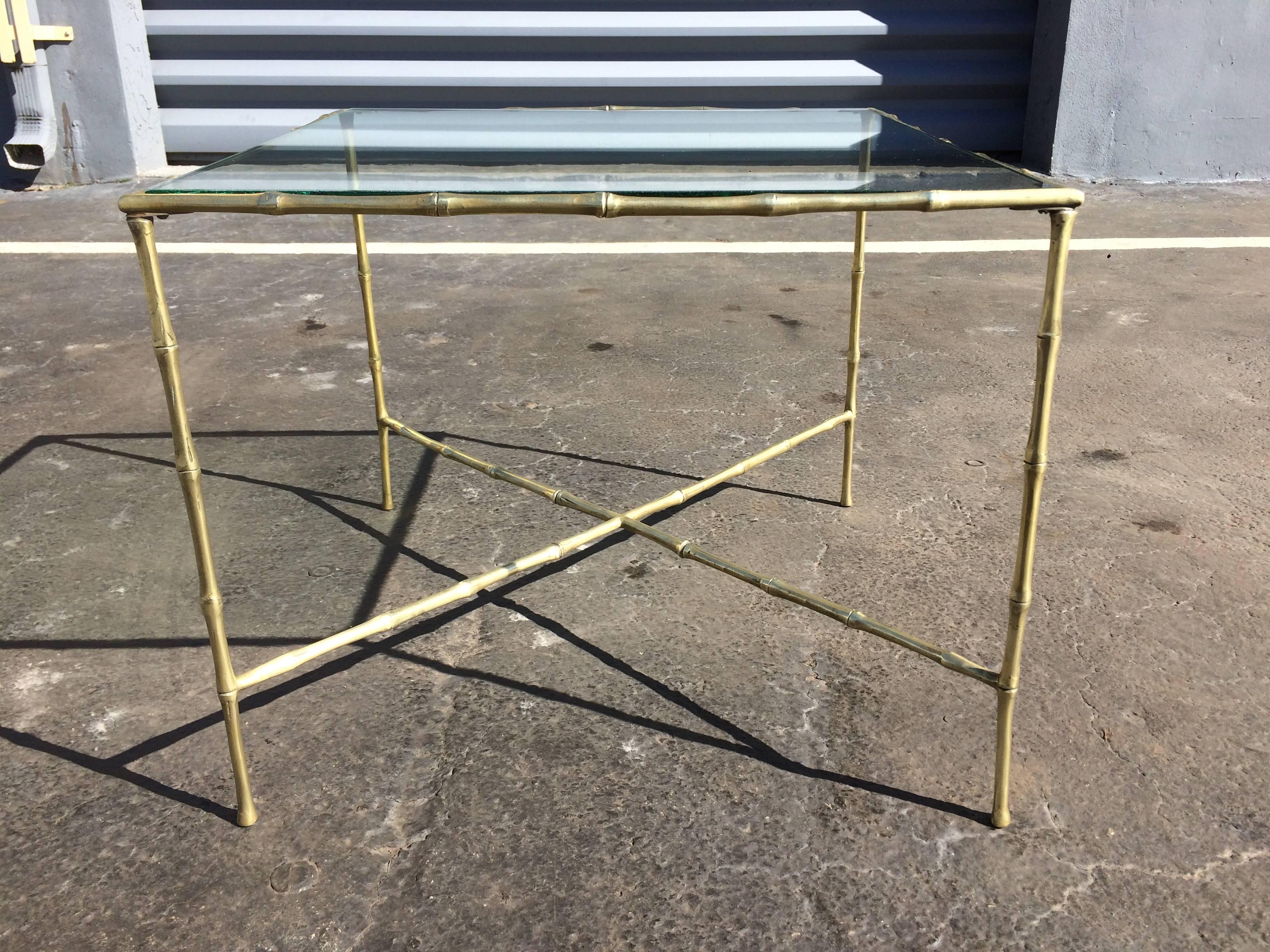Faux Bamboo Brass Side Table For Sale 2