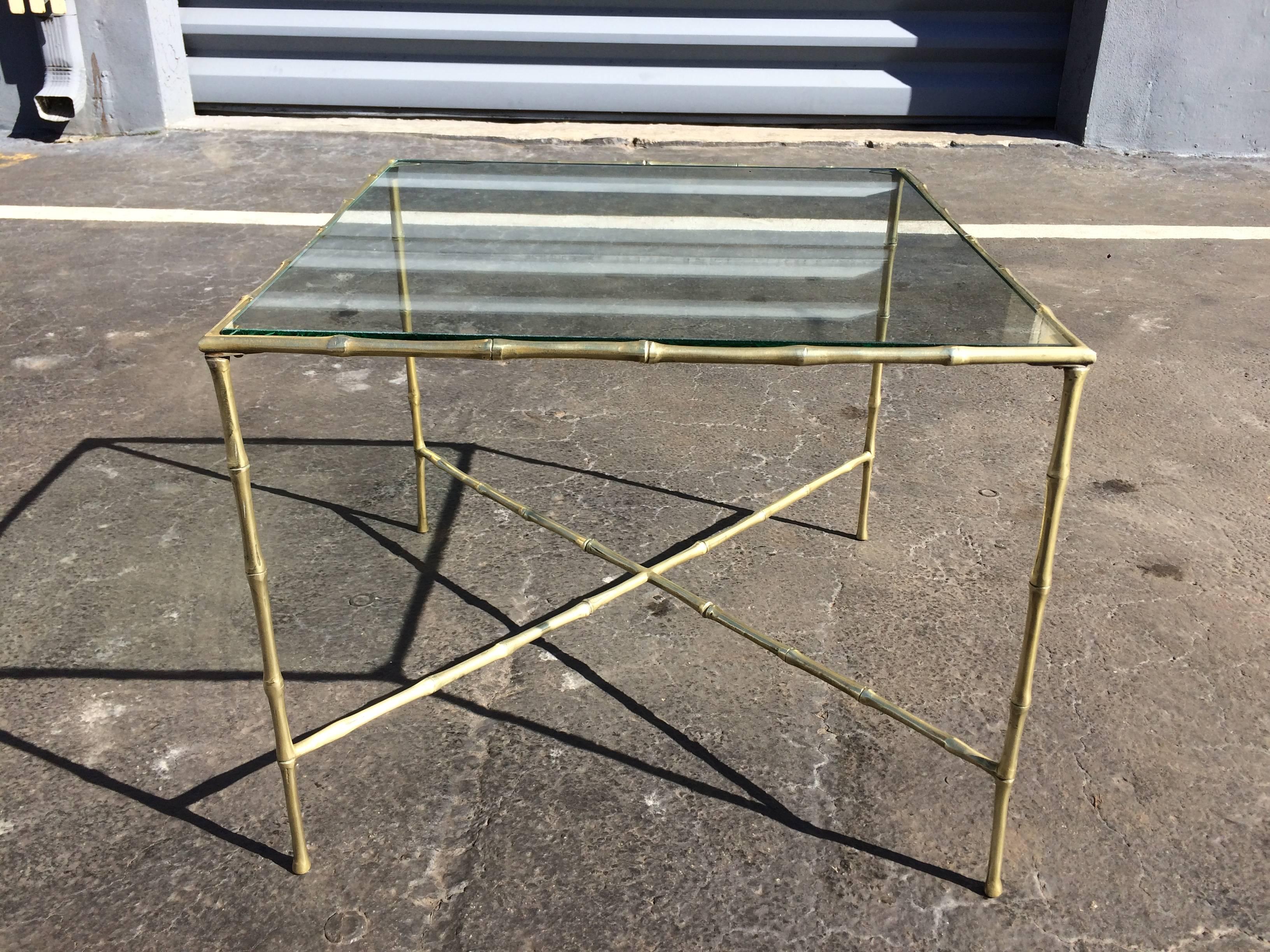 Faux Bamboo Brass Side Table For Sale 1