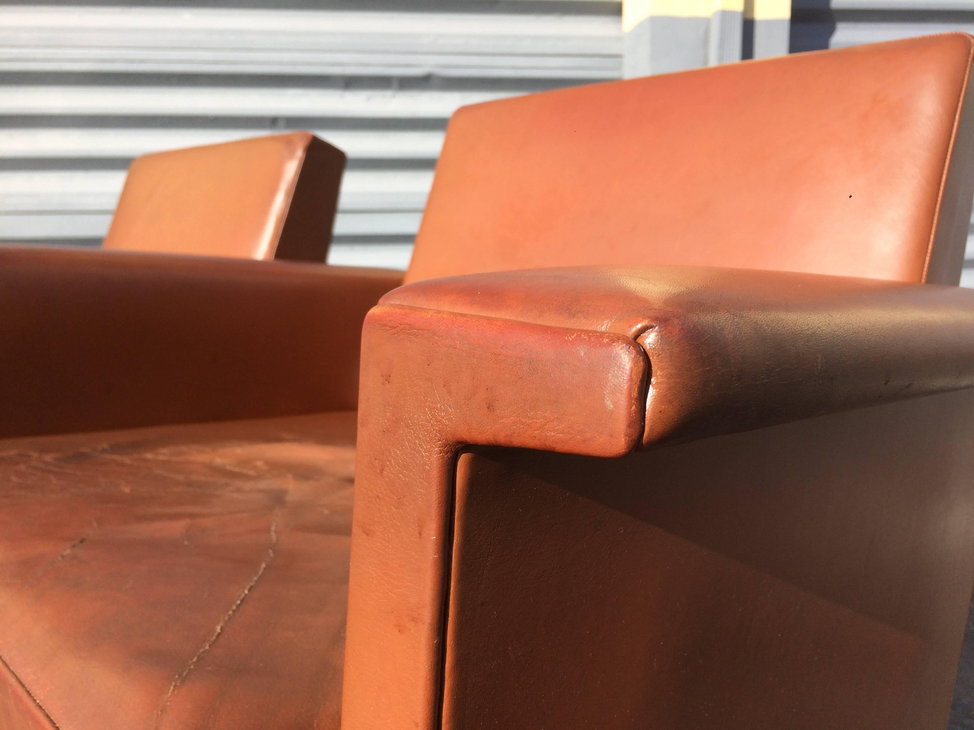 Mid-20th Century Pair of Eugen Schmidt Soloform Lounge Chairs, Cognac Leather For Sale