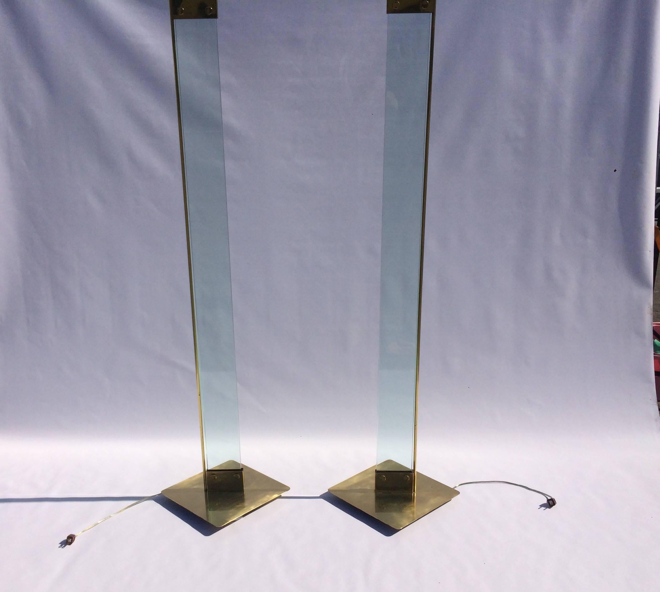 Pair of Max Baguara Floor Lamps, Torchieres, Brass and Glass 3