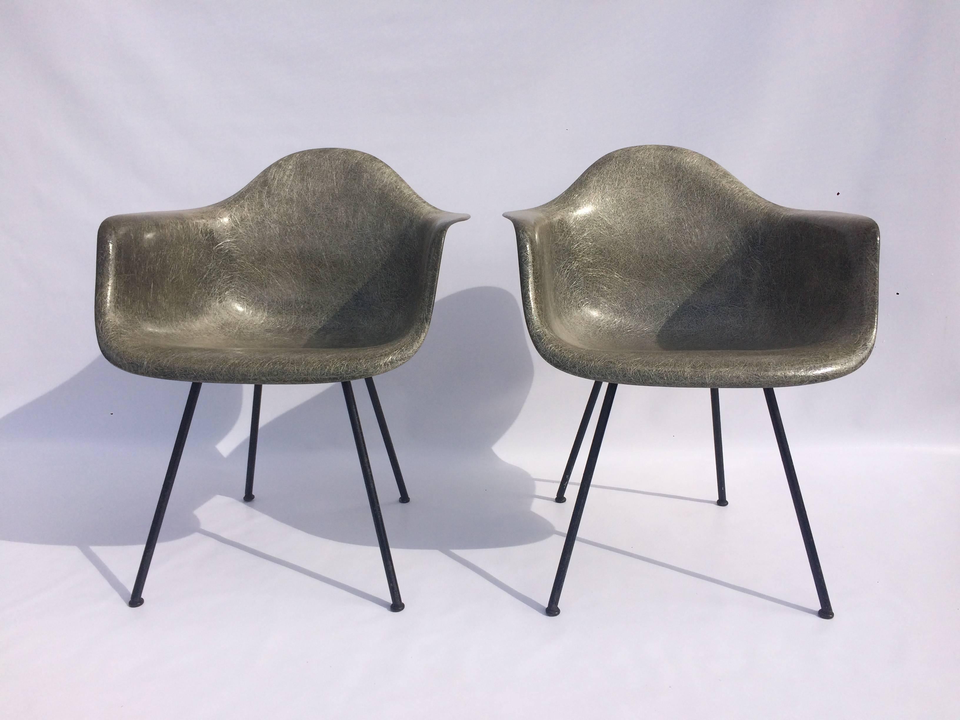 Incredible pair of matching Eames Zenith rope edge armchairs on low X-base. Both have the label and are in good condition.