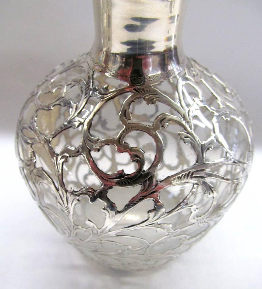 Pair of American Sterling Silver Overlay Crystal Scent or Cologne Bottles 4