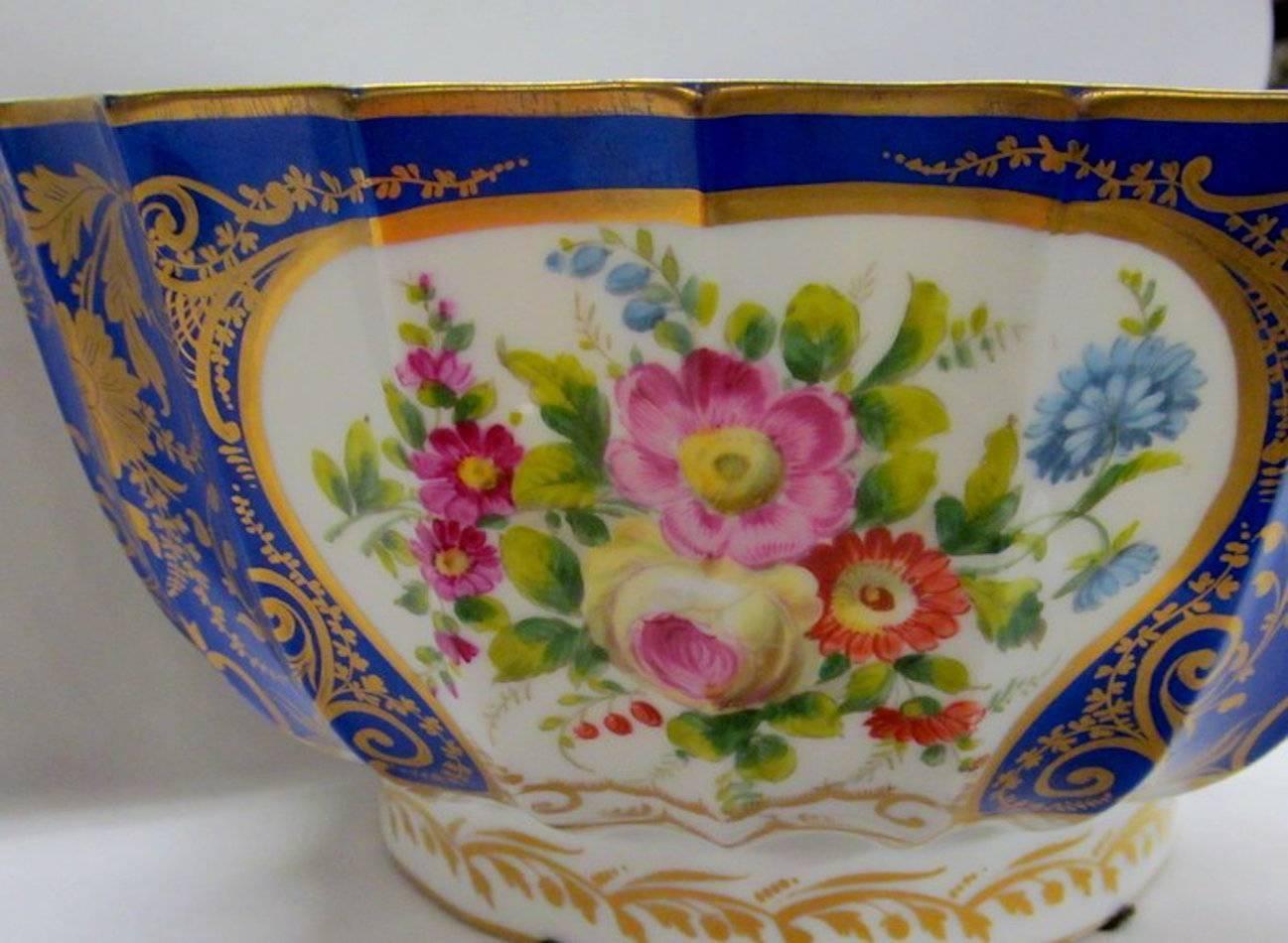 Rococo Antique Geo. III English Swansea Porcelain Large Punch Bowl, Hand-Painted