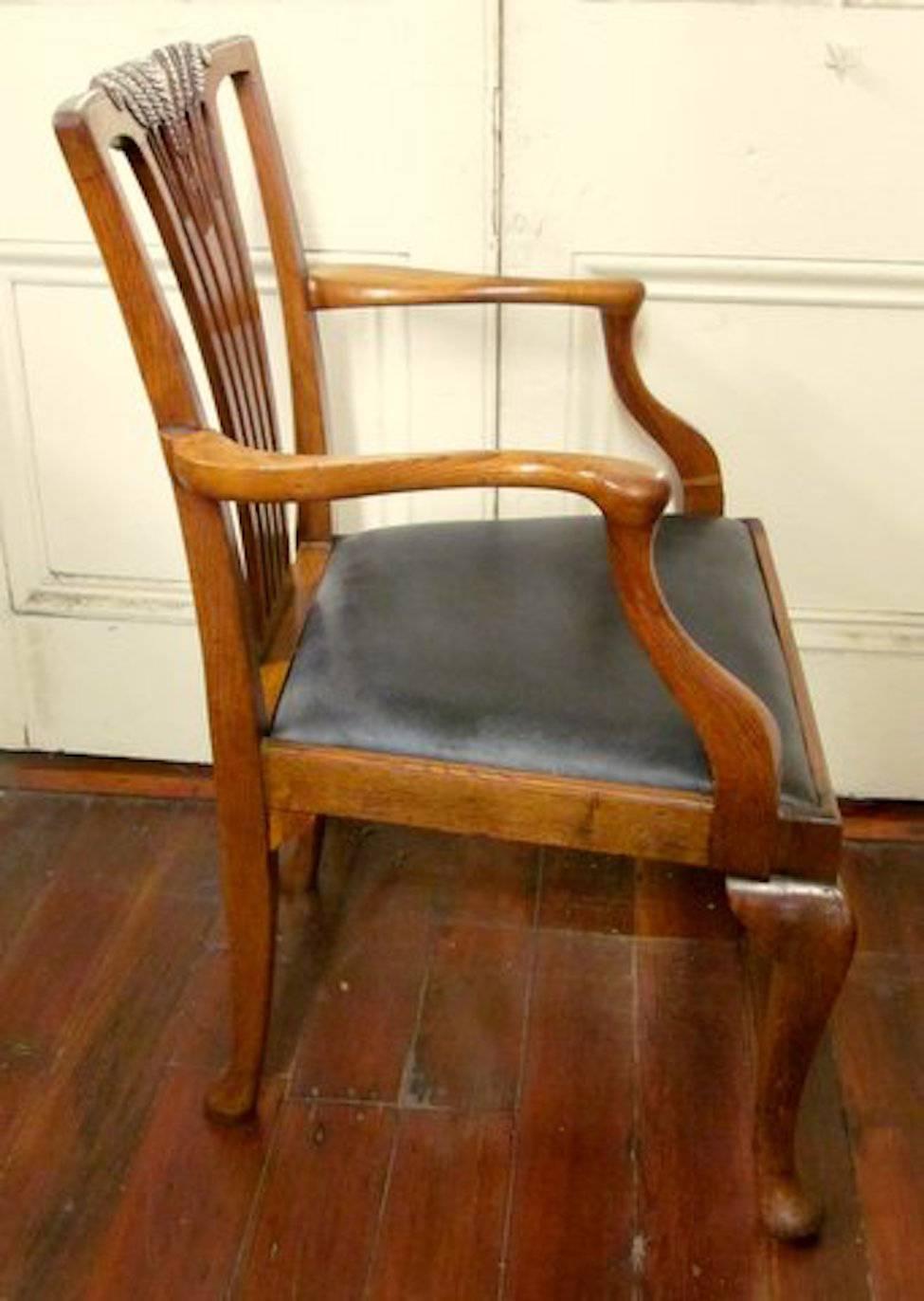 George I Pair of Antique English Hand-Carved Chestnut and Elm Geo. I Style Armchairs