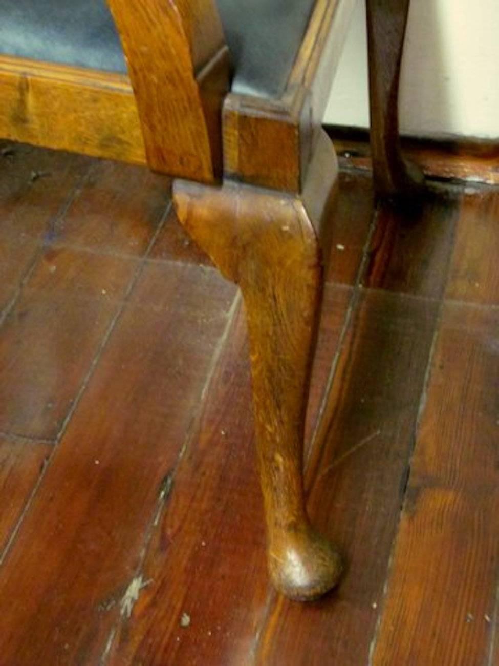 Pair of Antique English Hand-Carved Chestnut and Elm Geo. I Style Armchairs 4