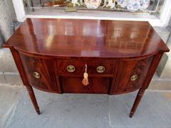 Antique English Ebony Inlaid Flame Mahogany George III Bow Front Sideboard