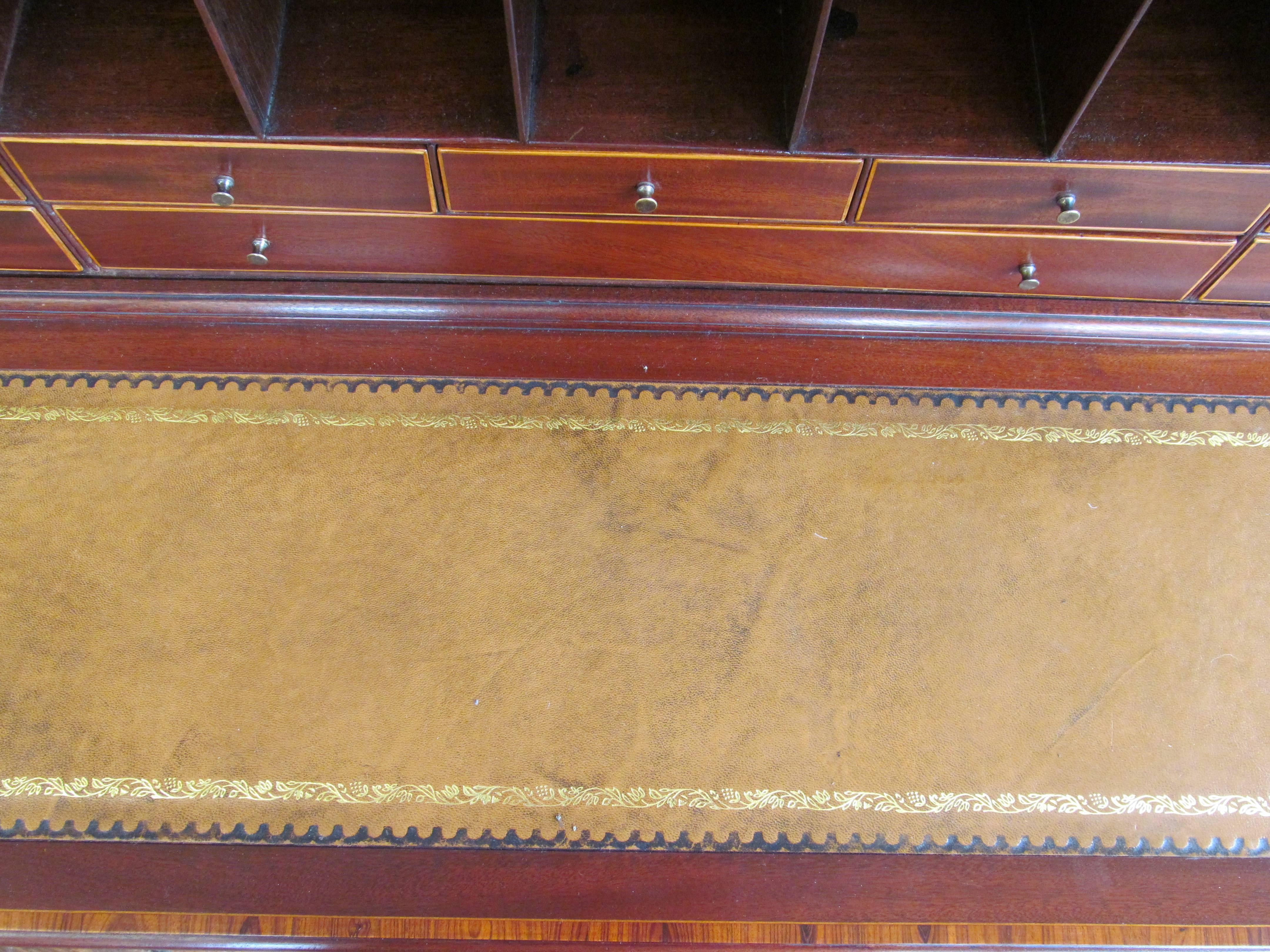 Inlay Antique English Mahogany Hepplewhite Style Writing Desk with Original Brasses For Sale