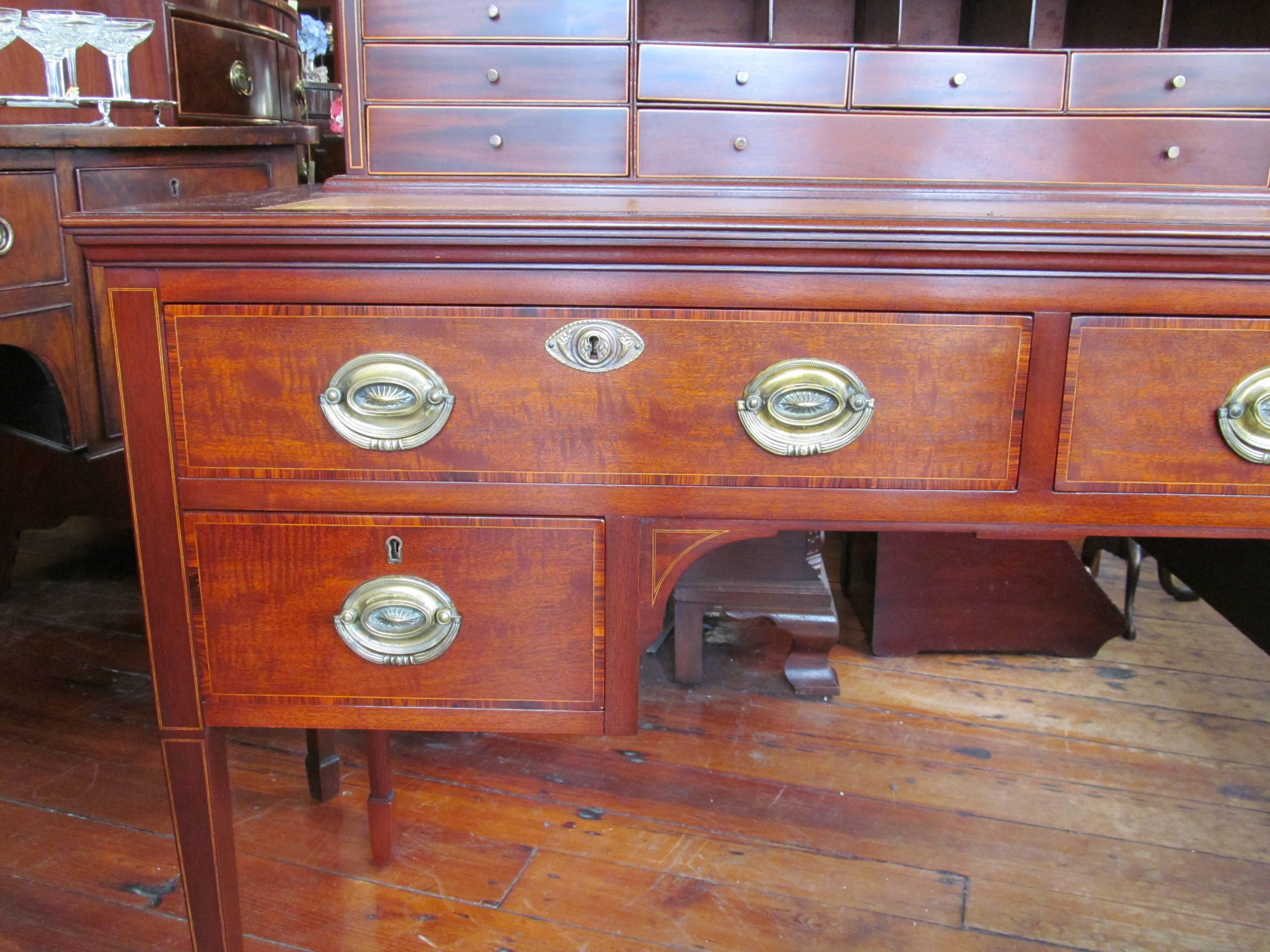 19th Century Antique English Mahogany Hepplewhite Style Writing Desk with Original Brasses For Sale