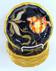 Rosenthal Hand Decorated German Porcelain Cobalt and Gold Art Deco Dessert Set