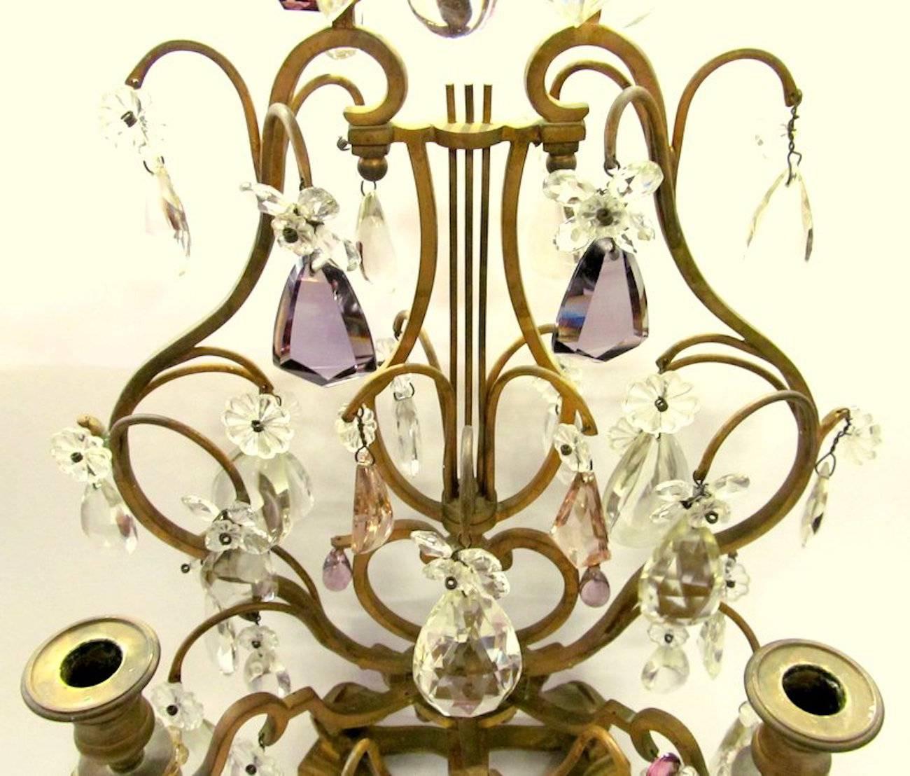 Pair of Antique French Ormolu and Cut Crystal Three-Light Candelabra 2