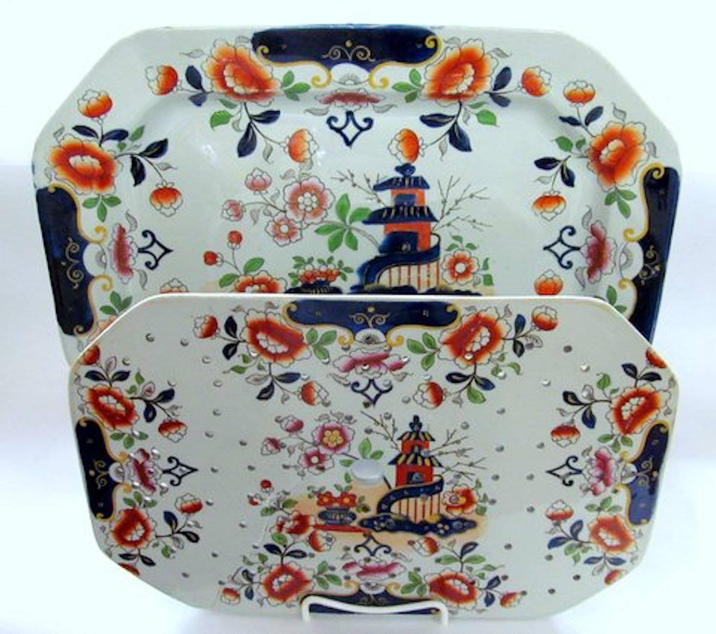 Fabulous quality antique English Hicks, Meigh and Johnson hand-painted ironstone China 