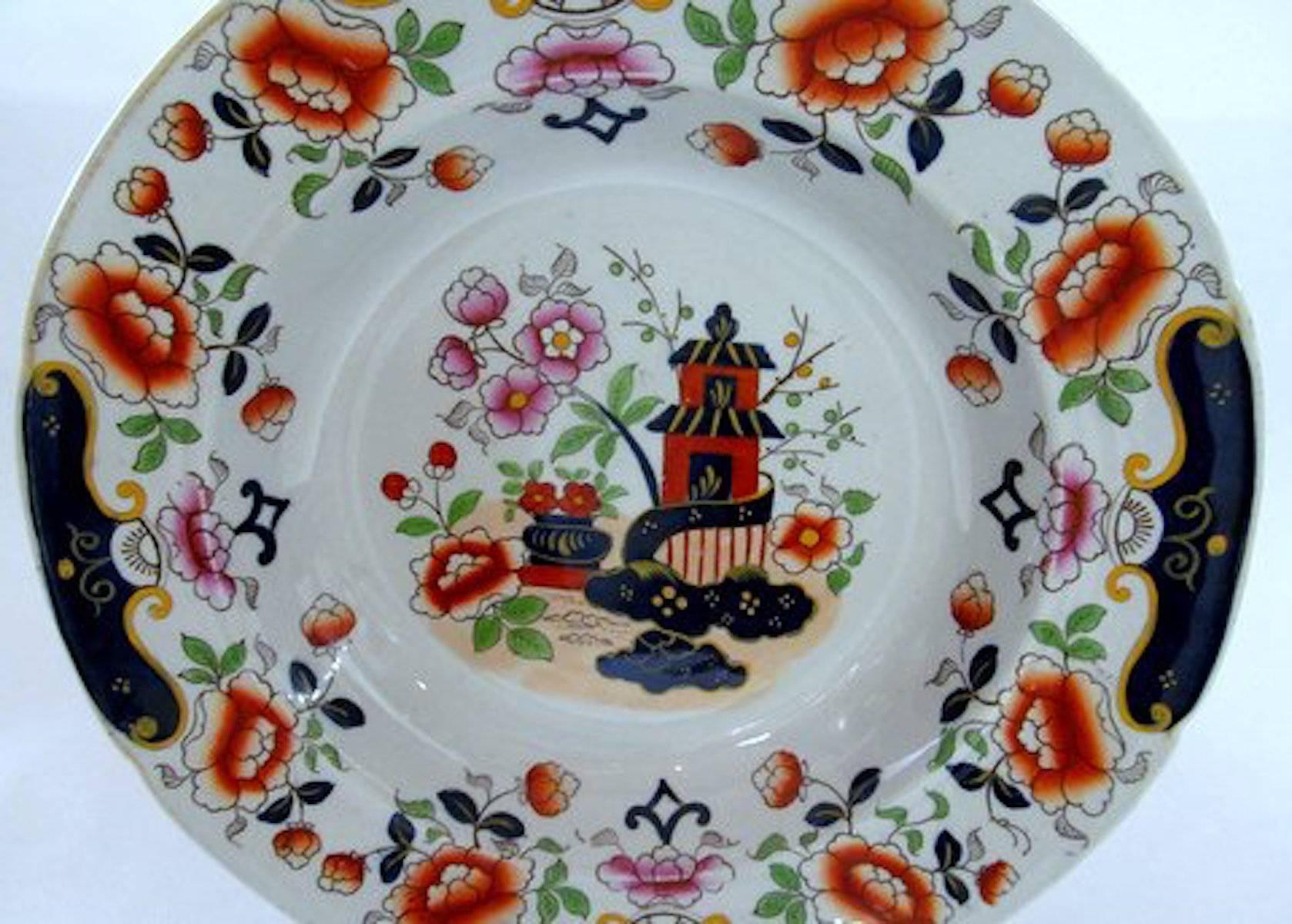 19th Century Set of Ten Antique English Hicks, Meigh & Johnson Ironstone Rim Soup Plates