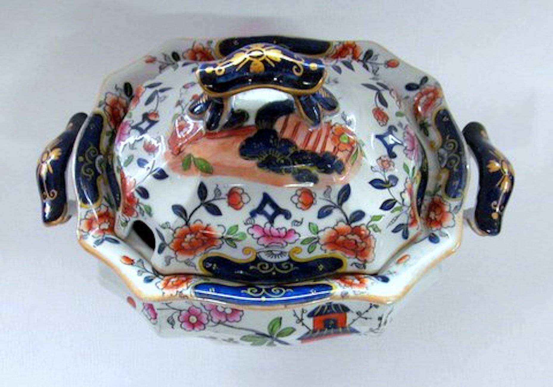 Hand-Painted Pair of English Hicks, Meigh & Johnson Ironstone Imari Decor Sauce Tureens