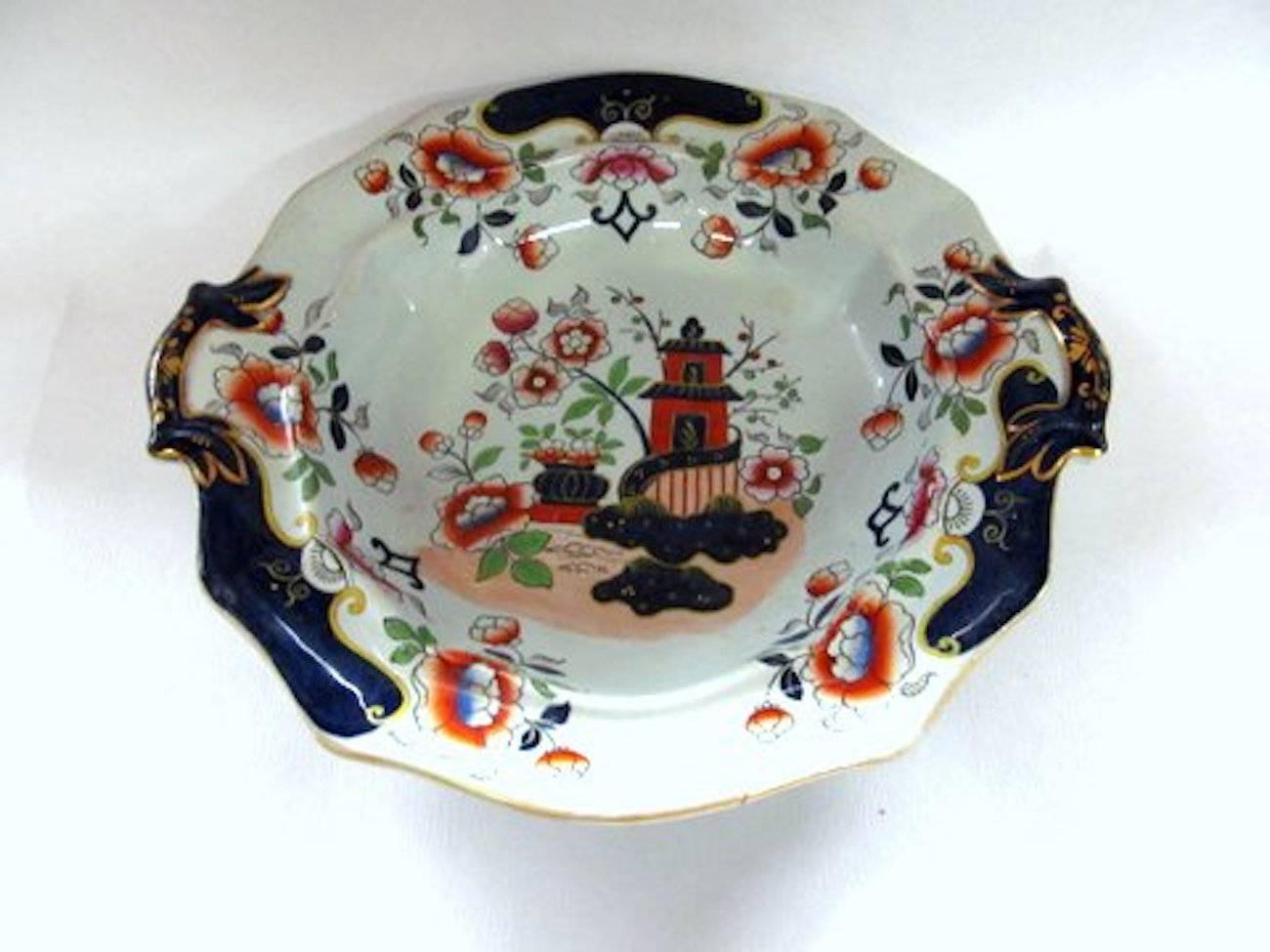 Hand-Painted Antique English Hicks, Meigh and Johnson Ironstone Imari Covered Vegetable Dish