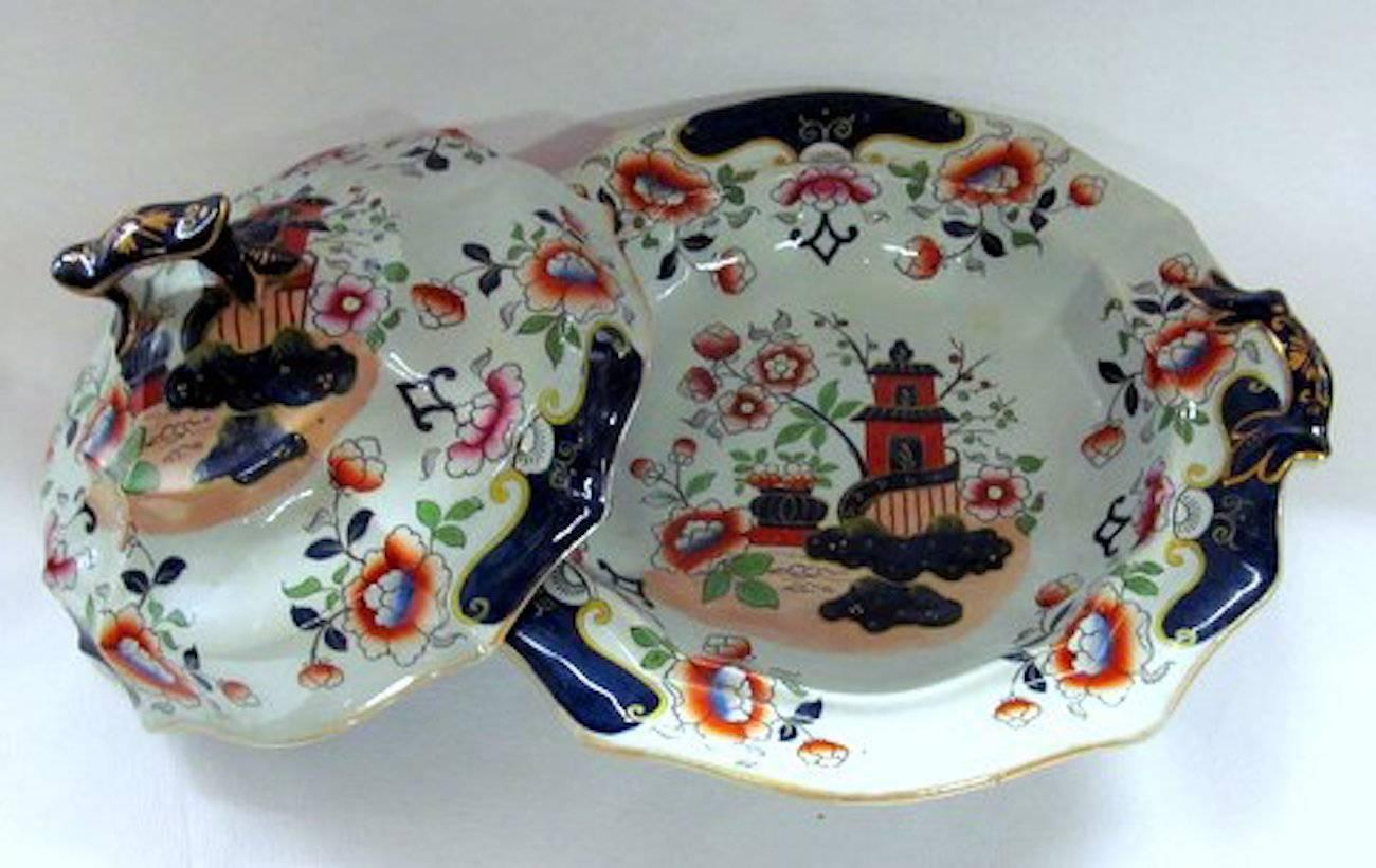 Antique English Hicks, Meigh and Johnson Ironstone Imari Covered Vegetable Dish 1