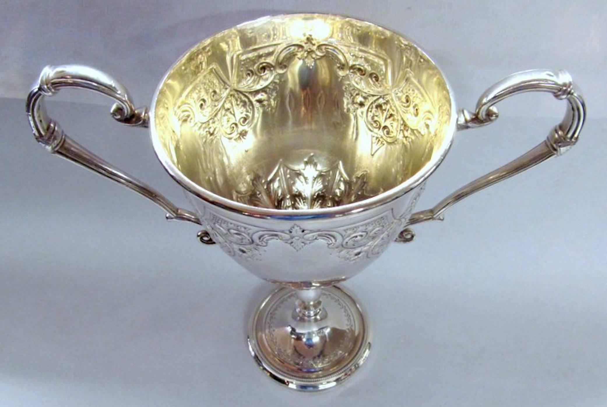 Repoussé Antique English Sheffield Silver Plate Hand Chased Two-Handle Loving/Trophy Cup
