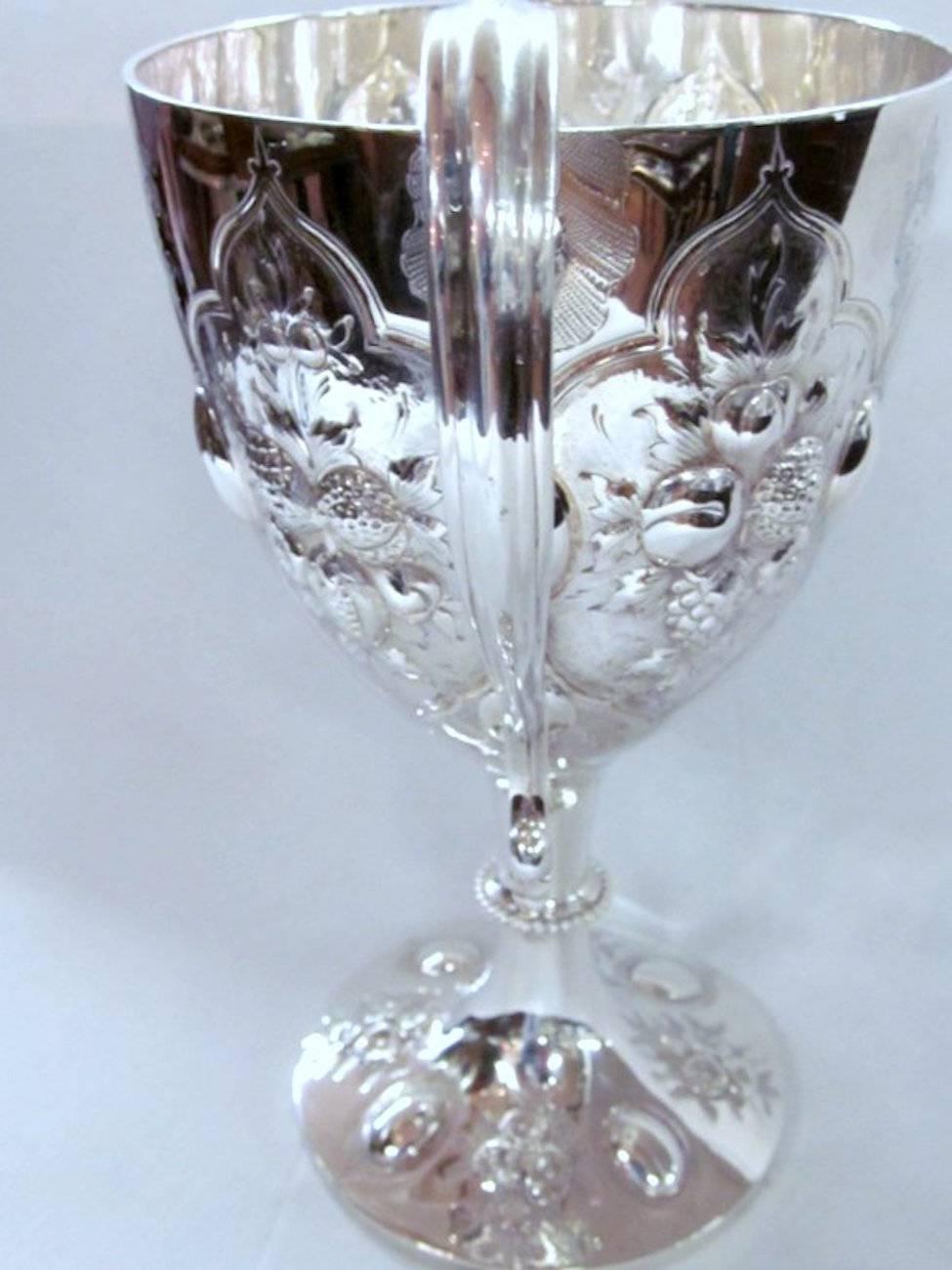 English Silver plate Hand Chased and Engraved Two-Handle Loving or Trophy Cup In Excellent Condition In Charleston, SC