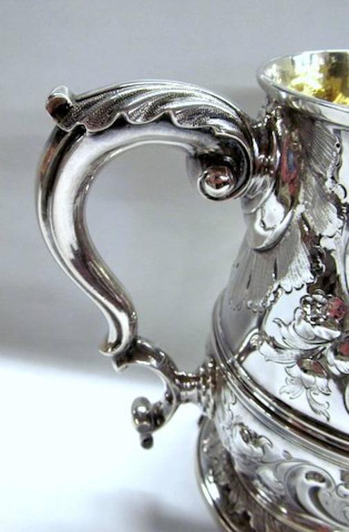 Hand-Crafted Hand Chased George II Large Sterling Tankard, William Cripps, London For Sale