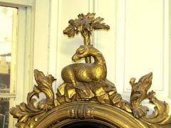 Antique American Federal Giltwood Convex Mirror With Double Sconce Girandole