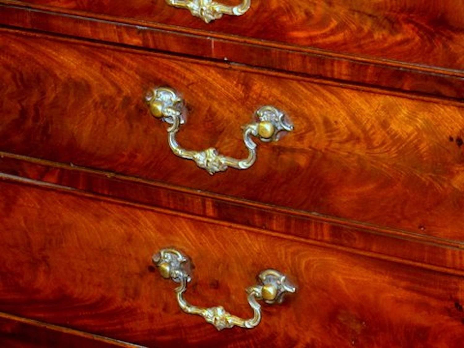 Antique English George III Figured Mahogany Chippendale Style Bureau Bookcase 5